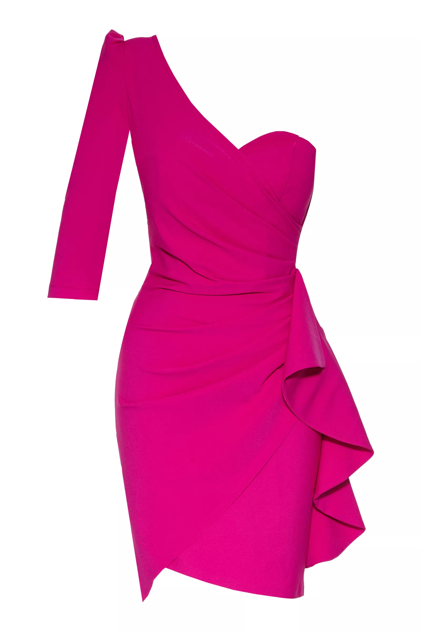 Fuchsia Crepe One Arm Mini Dress