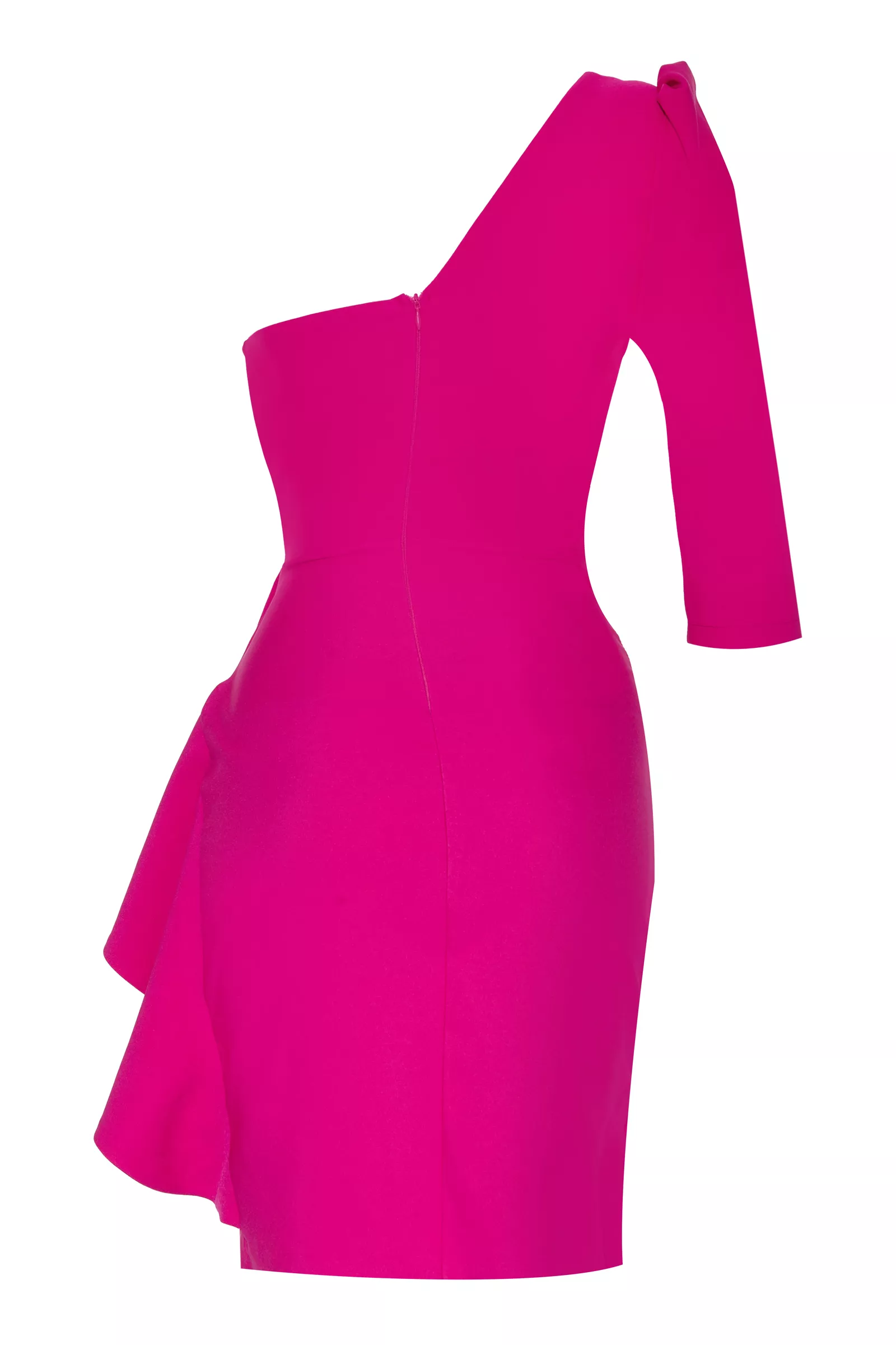 Fuchsia Crepe One Arm Mini Dress