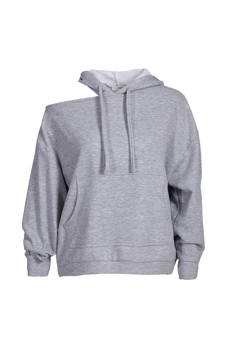 Grey Woven Long Sleeve Sweatshirt