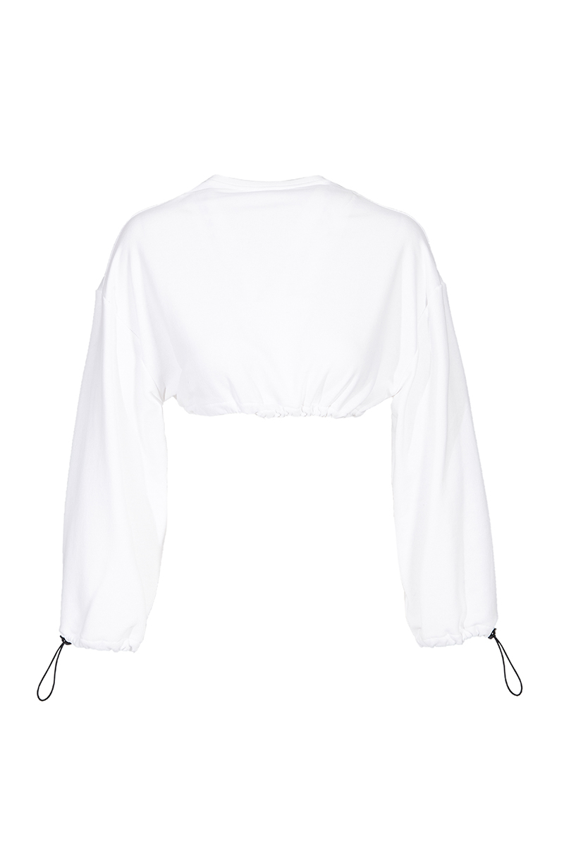 White Woven Long Sleeve Sweatshirt