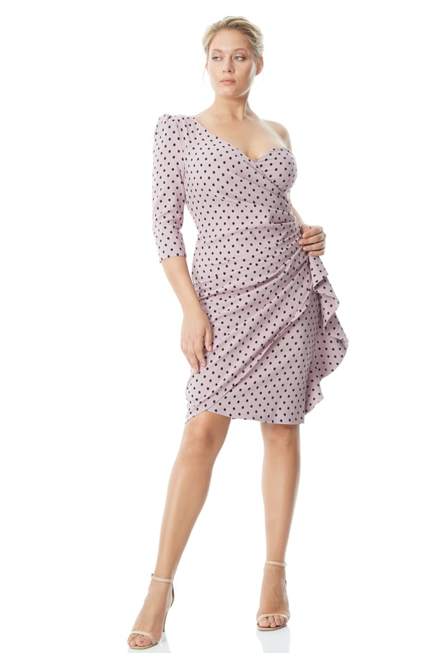 Printed Plus Size Crepe One Arm Mini Dress