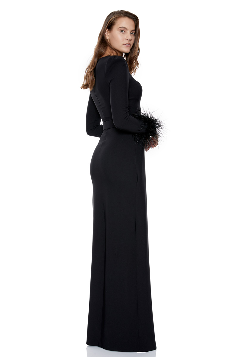 Black Crepe Long Sleeve Maxi Dress