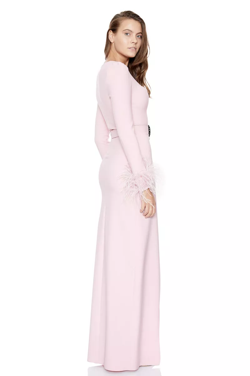 Blush Crepe Long Sleeve Maxi Dress