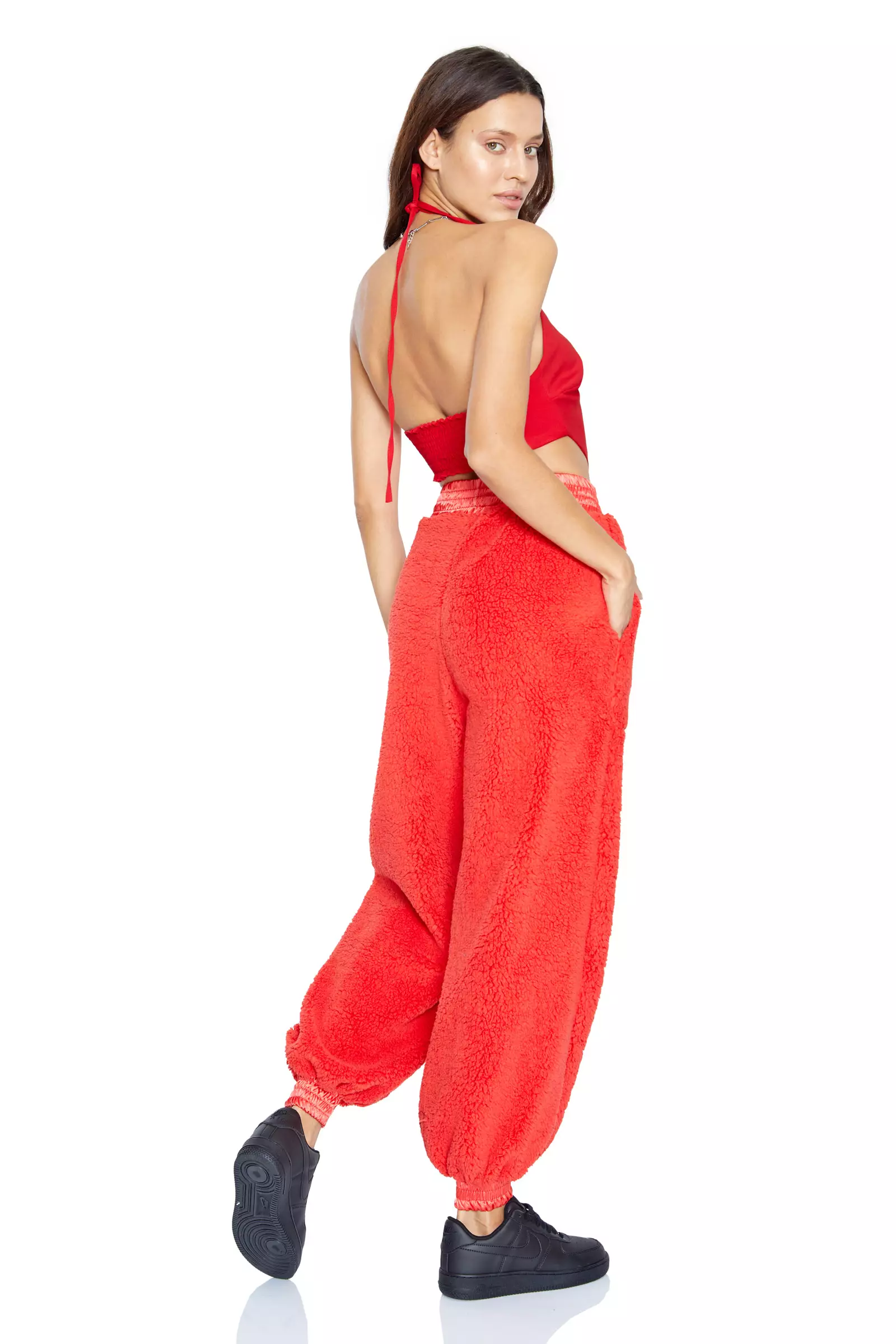 Red Crepe Sleeveless Crop Top
