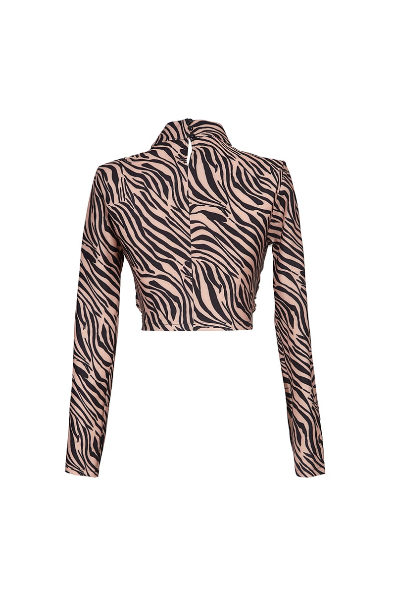 Printed Crepe Long Sleeve Crop Top