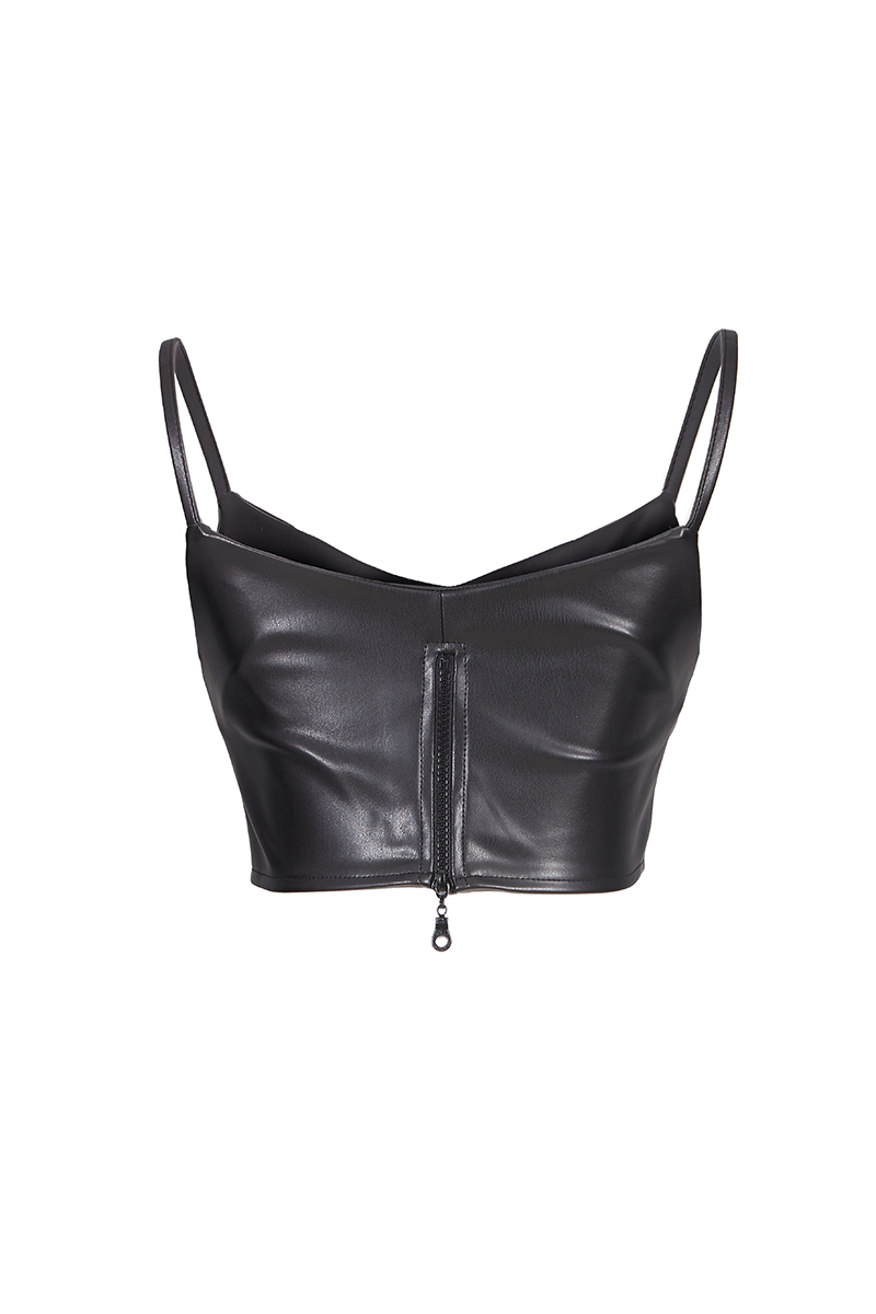 Brown Crepe Sleeveless Crop Top