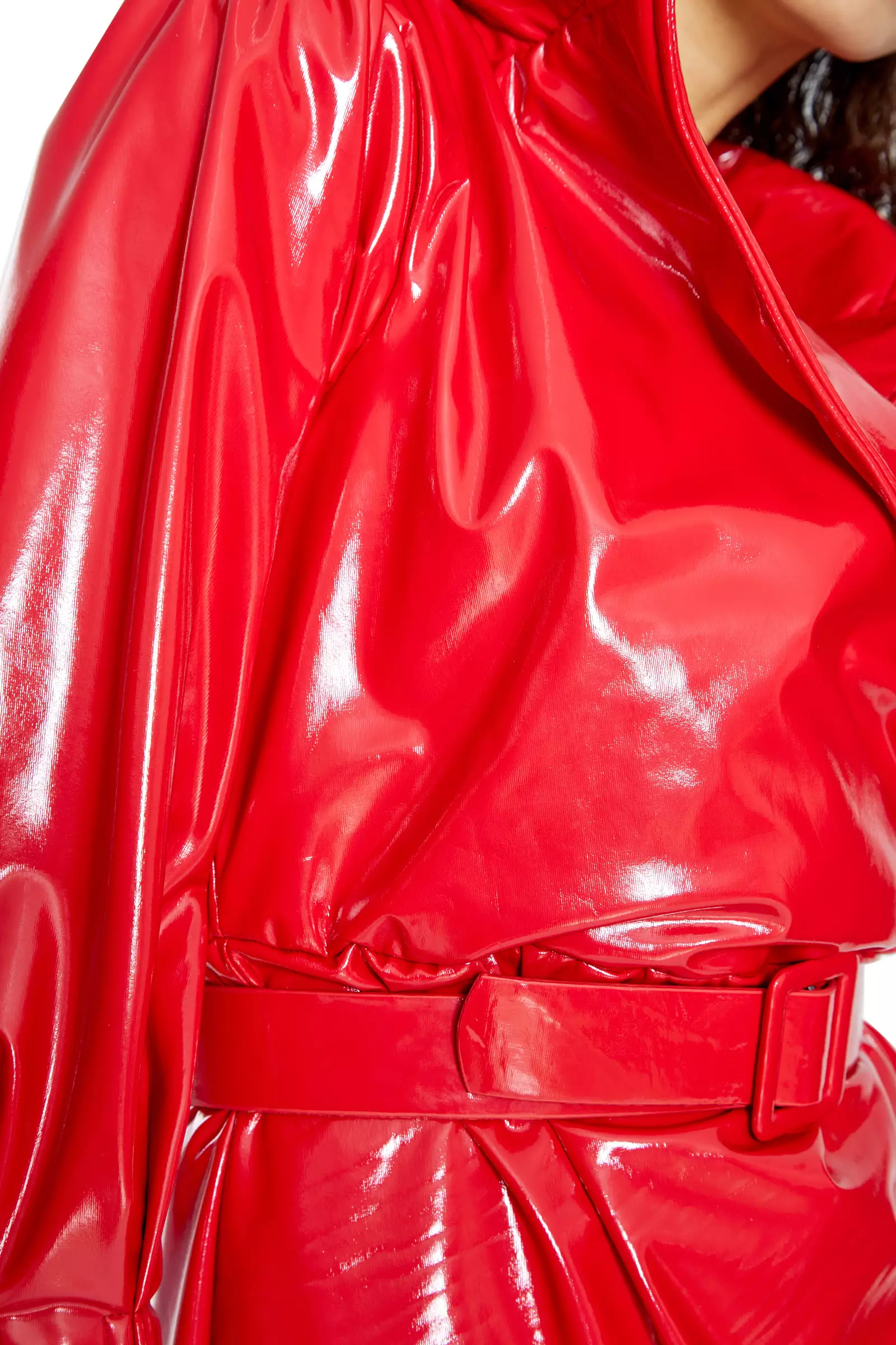 Red Leather Long Sleeve Mini Dress