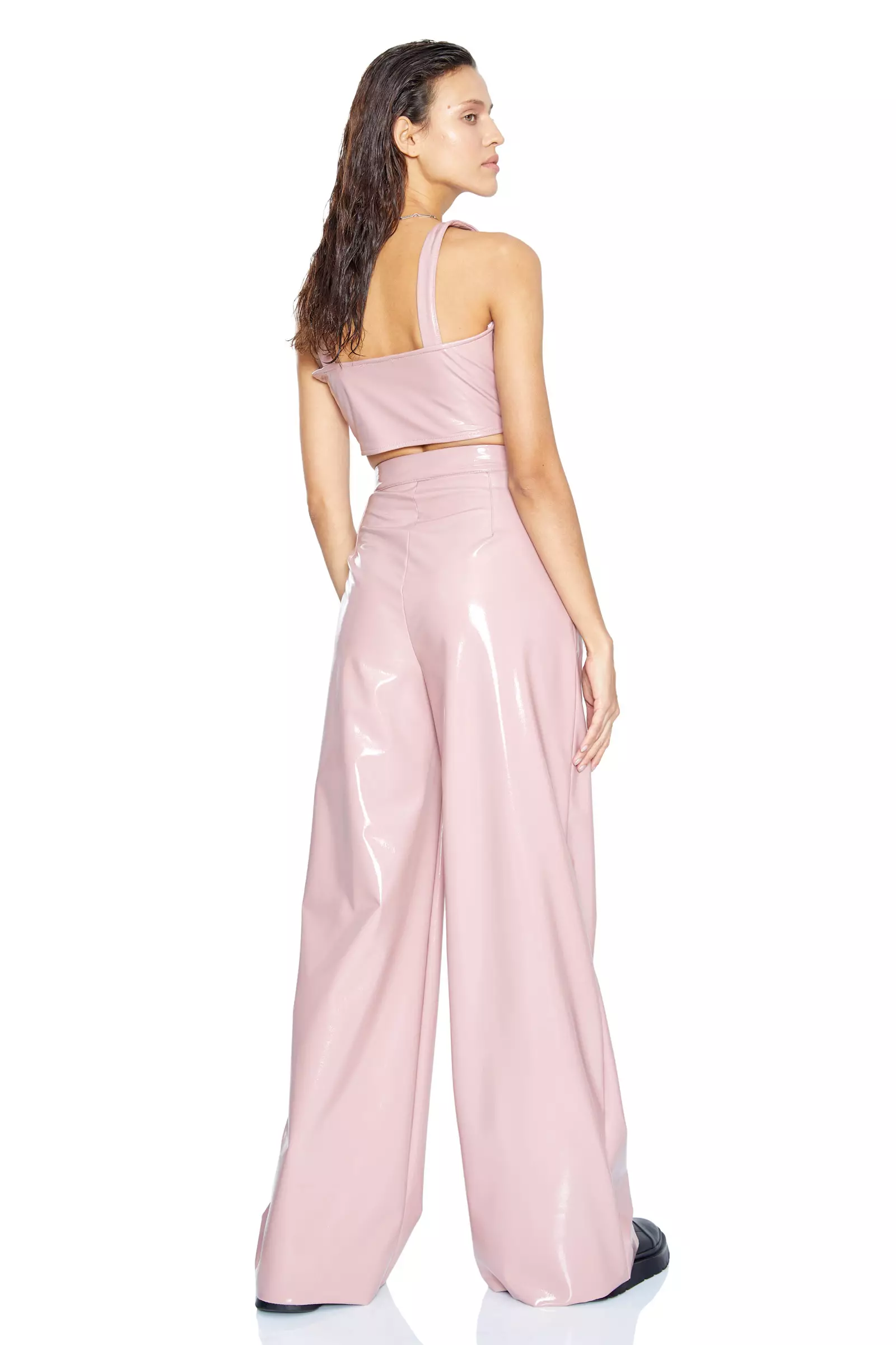 Powder Leather Sleeveless Crop Top