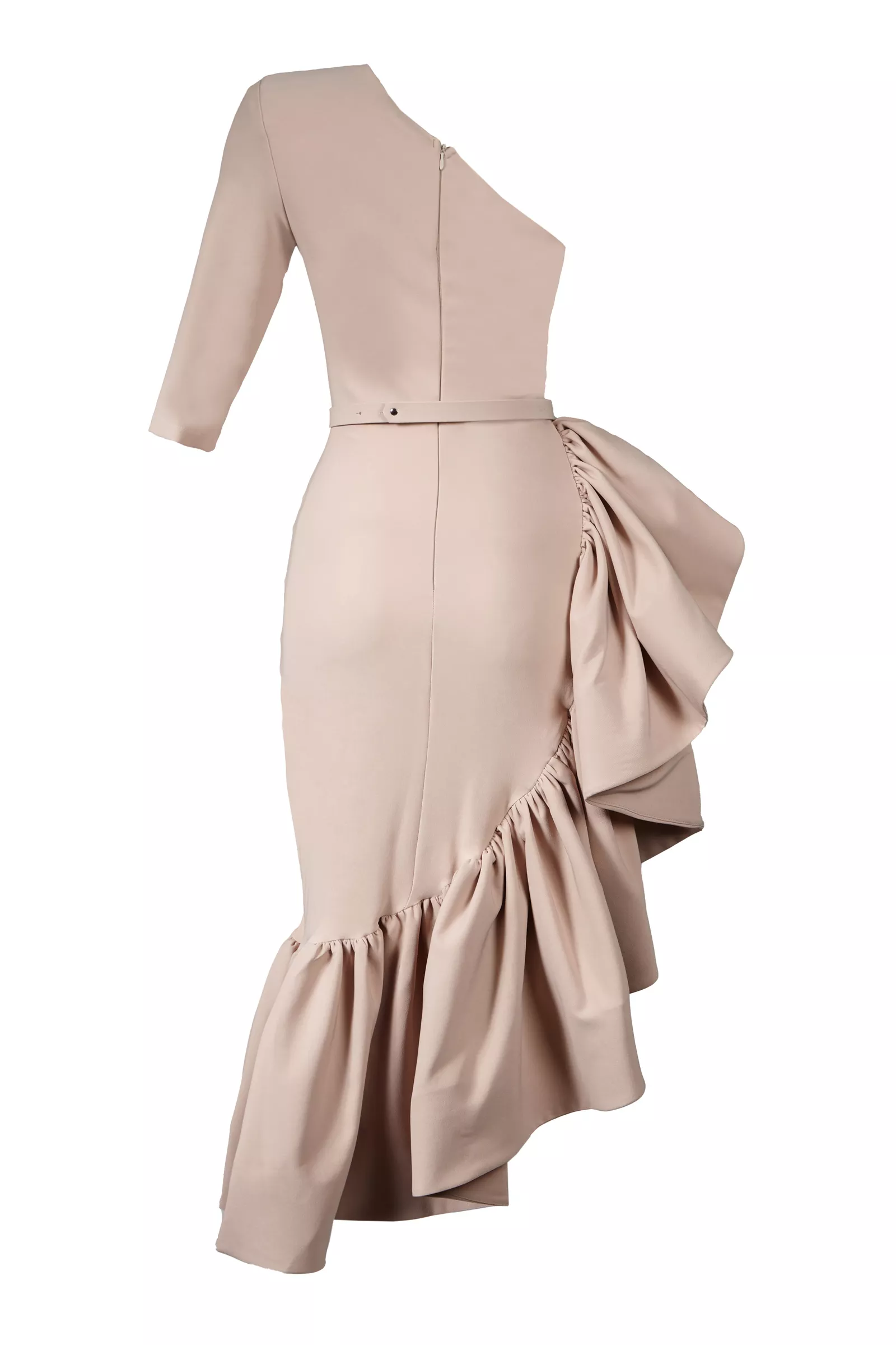 Beige Plus Size Crepe One Arm Maxi Dress