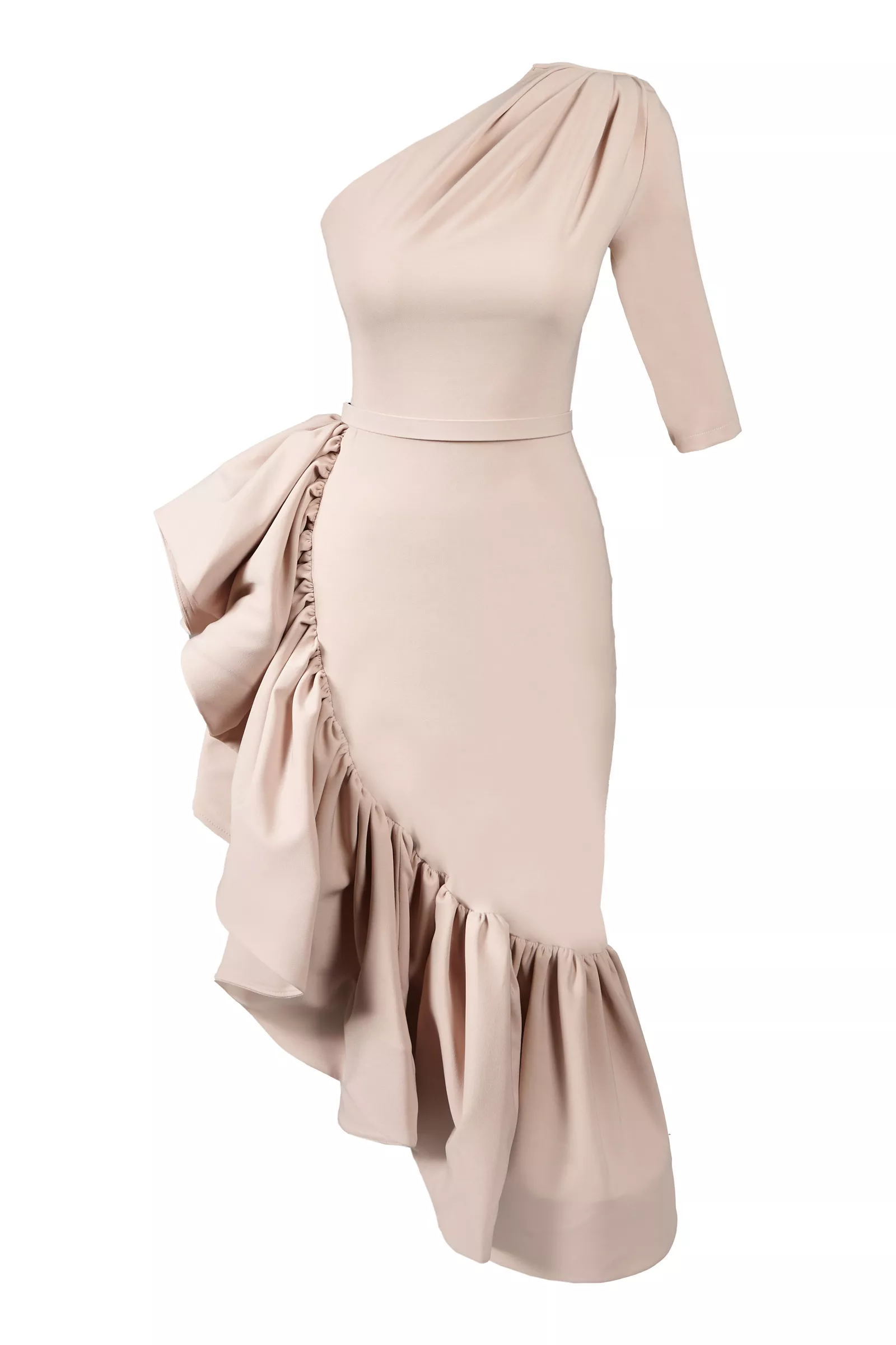 Beige Plus Size Crepe One Arm Maxi Dress