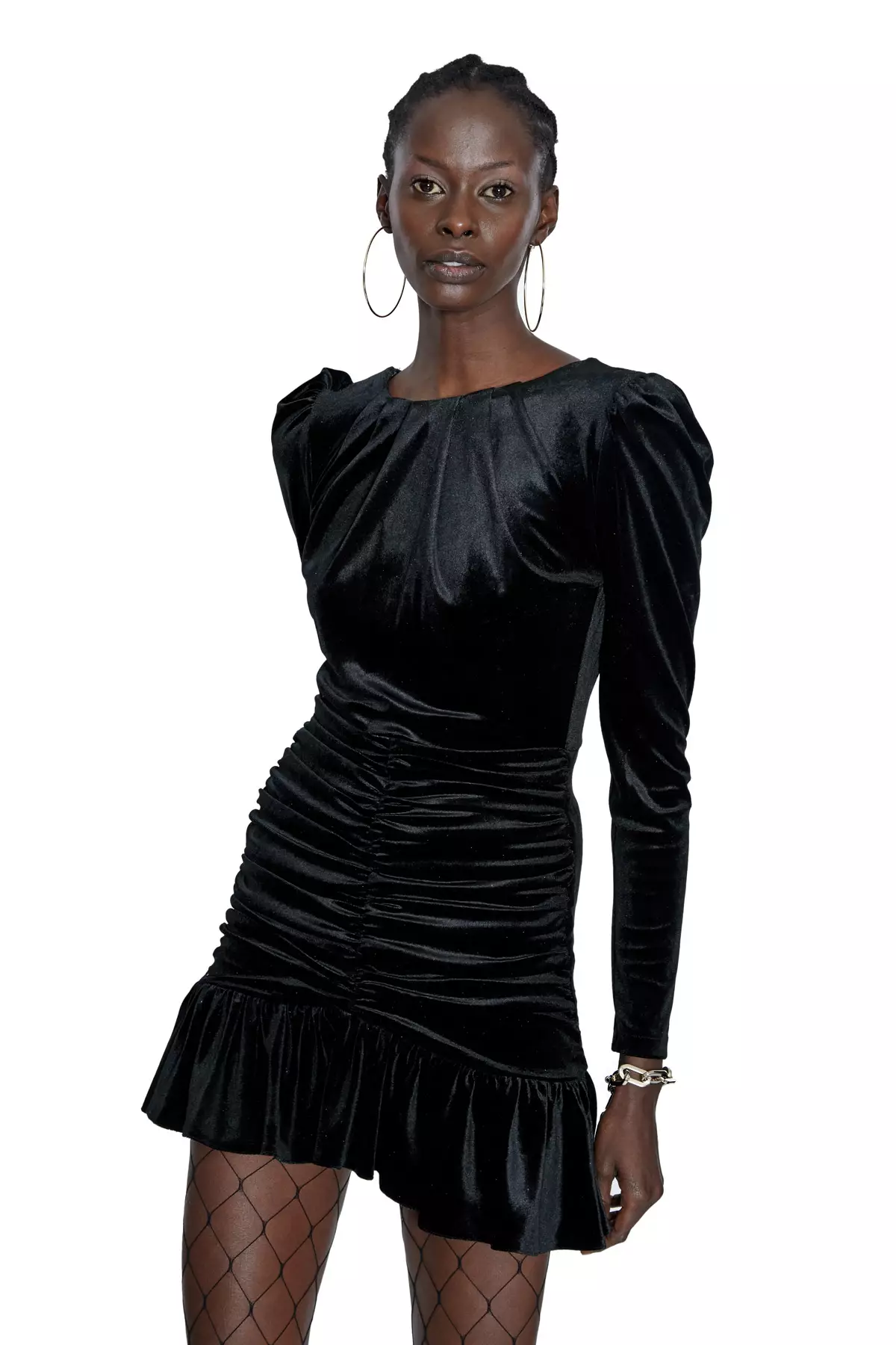 Black Velvet Long Sleeve Mini Dress