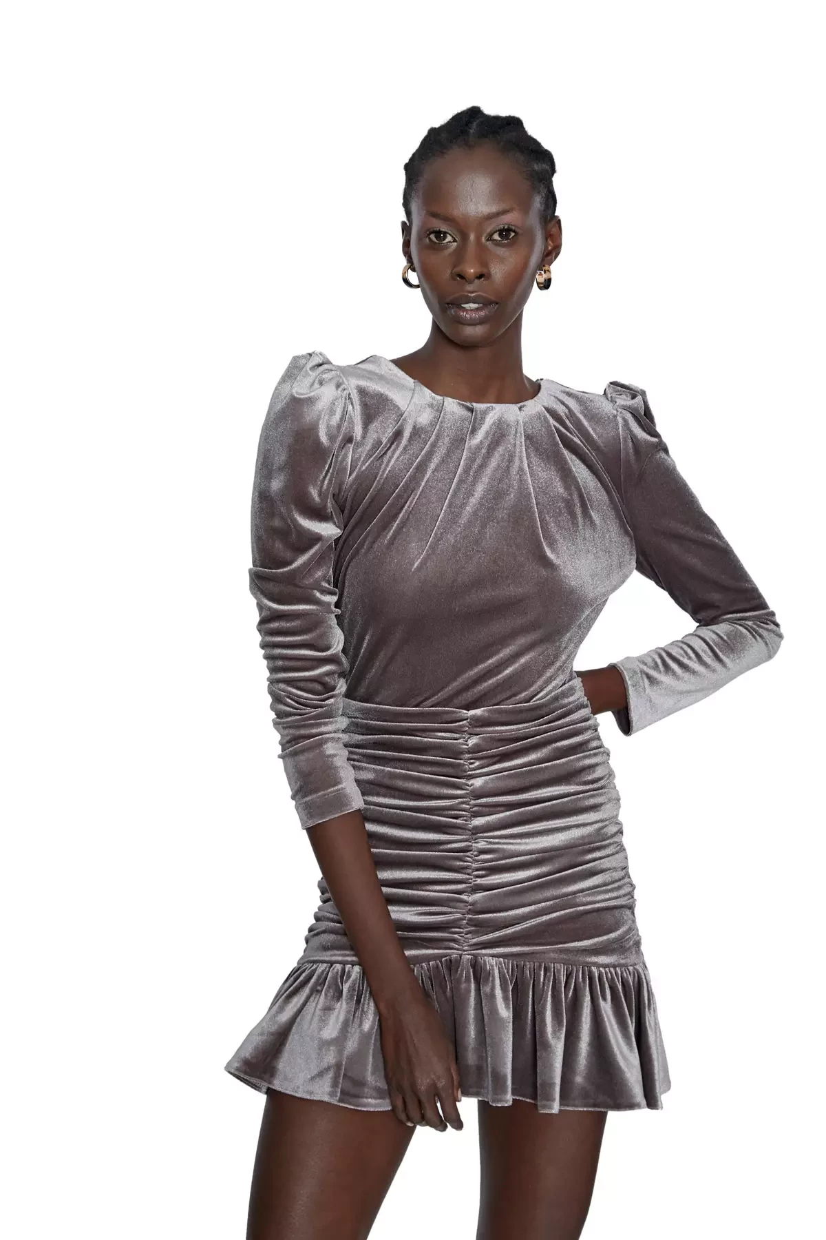 Mink Velvet Long Sleeve Mini Dress