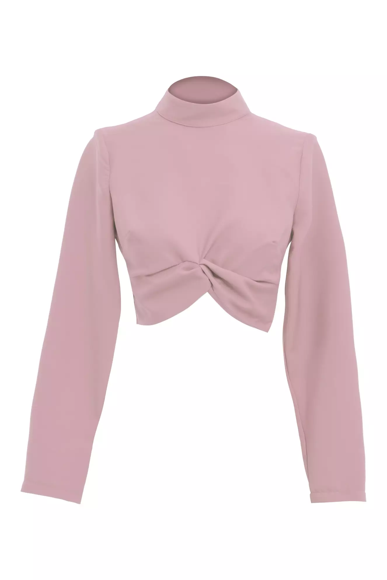 Blush Crepe Long Sleeve Crop Top