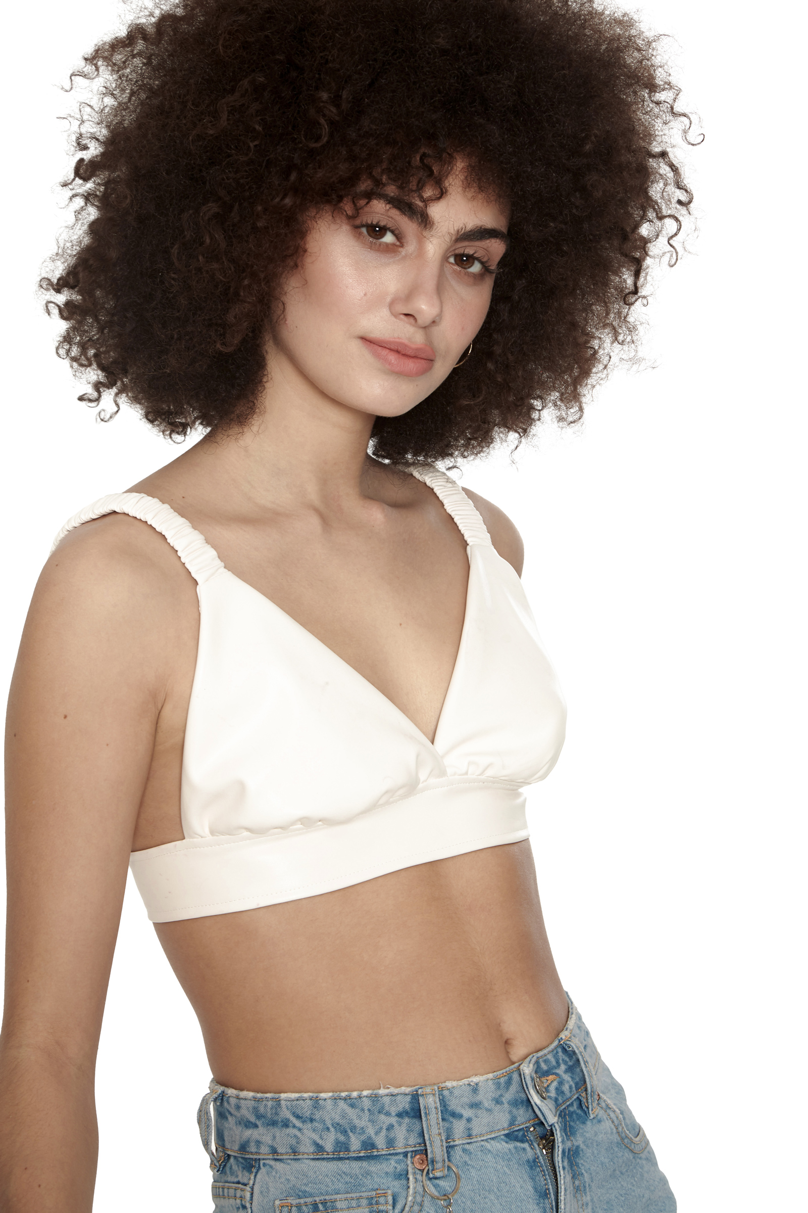 White Leather Sleeveless Crop Top