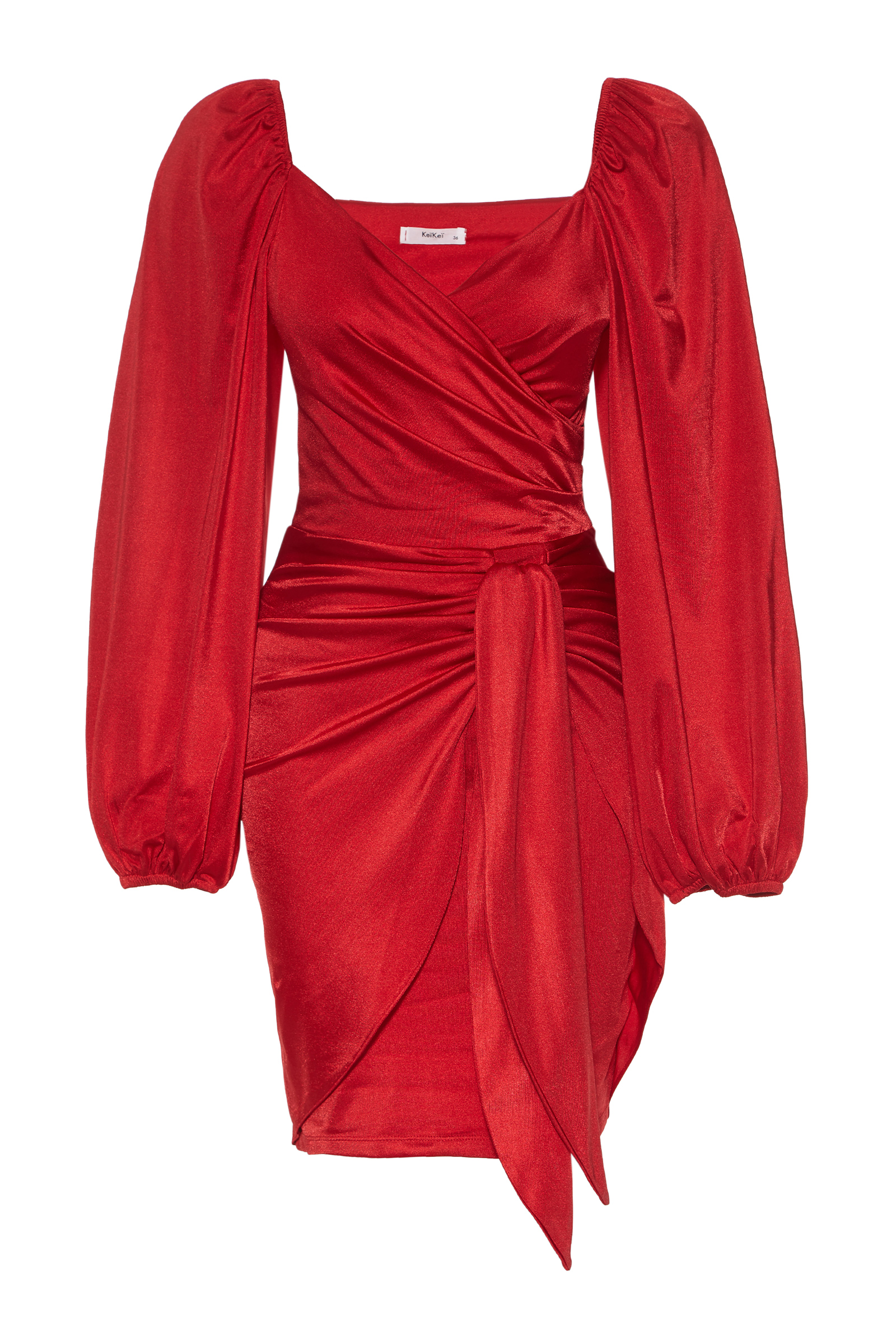 Red Satin Long Sleeve Mini Dress