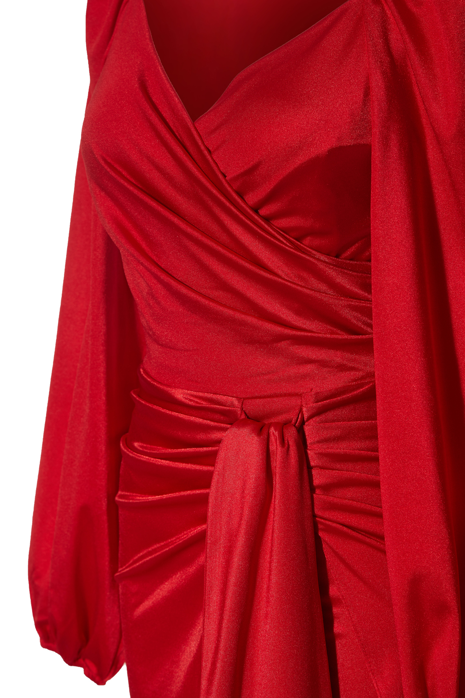 Red Satin Long Sleeve Mini Dress