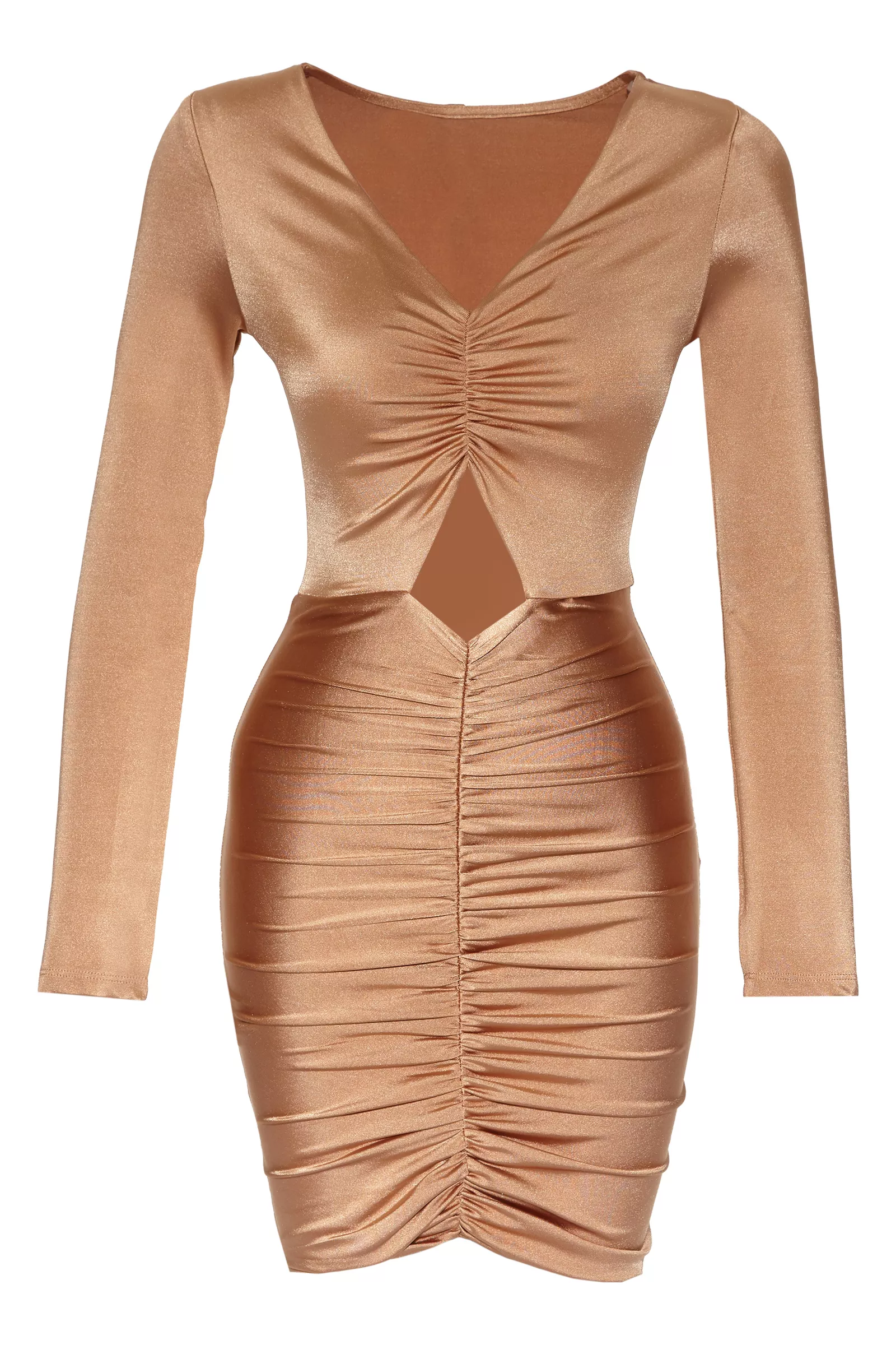 Gold Satin Long Sleeve Mini Dress