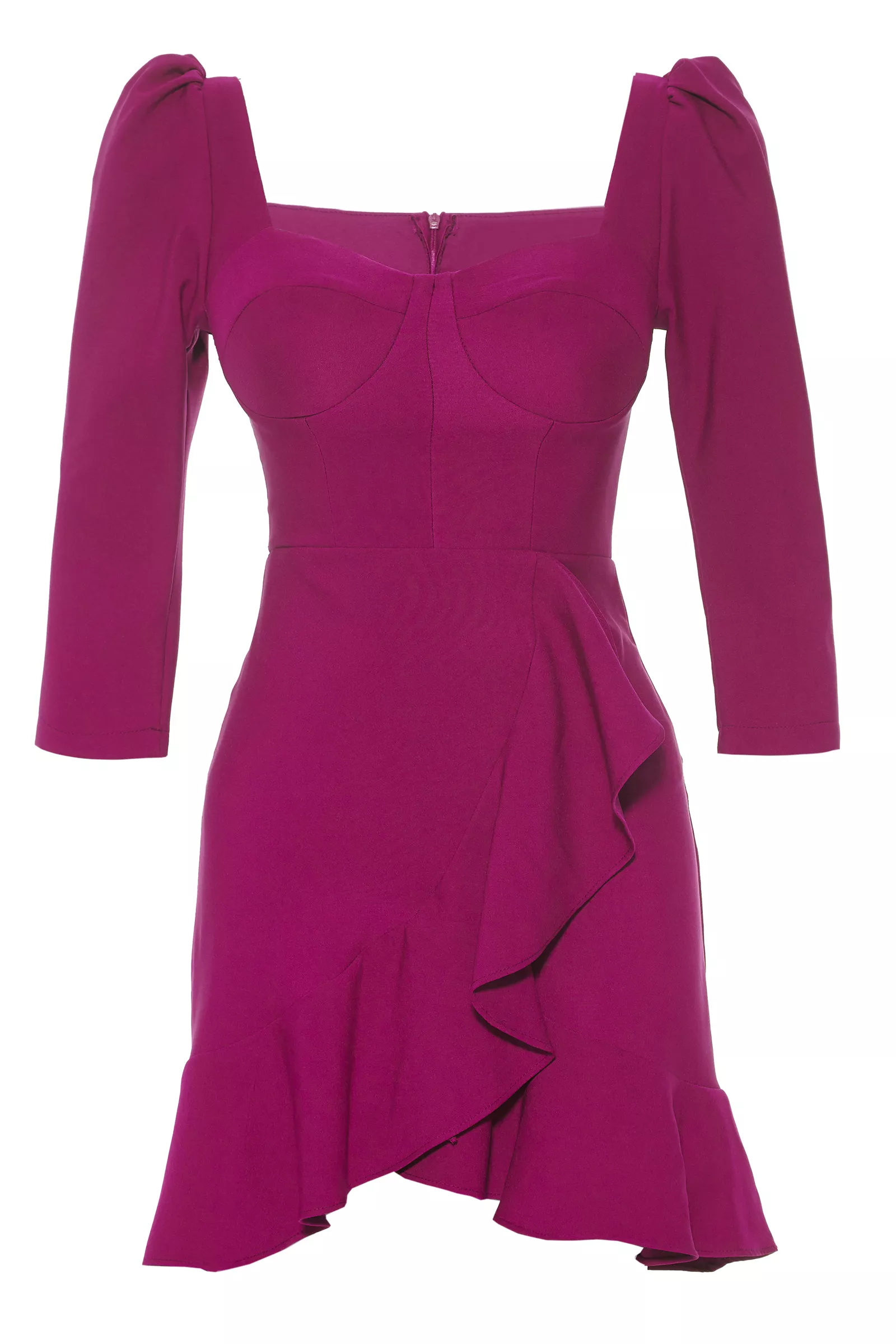 Fuchsia Crepe 3/4 Sleeve Mini Dress