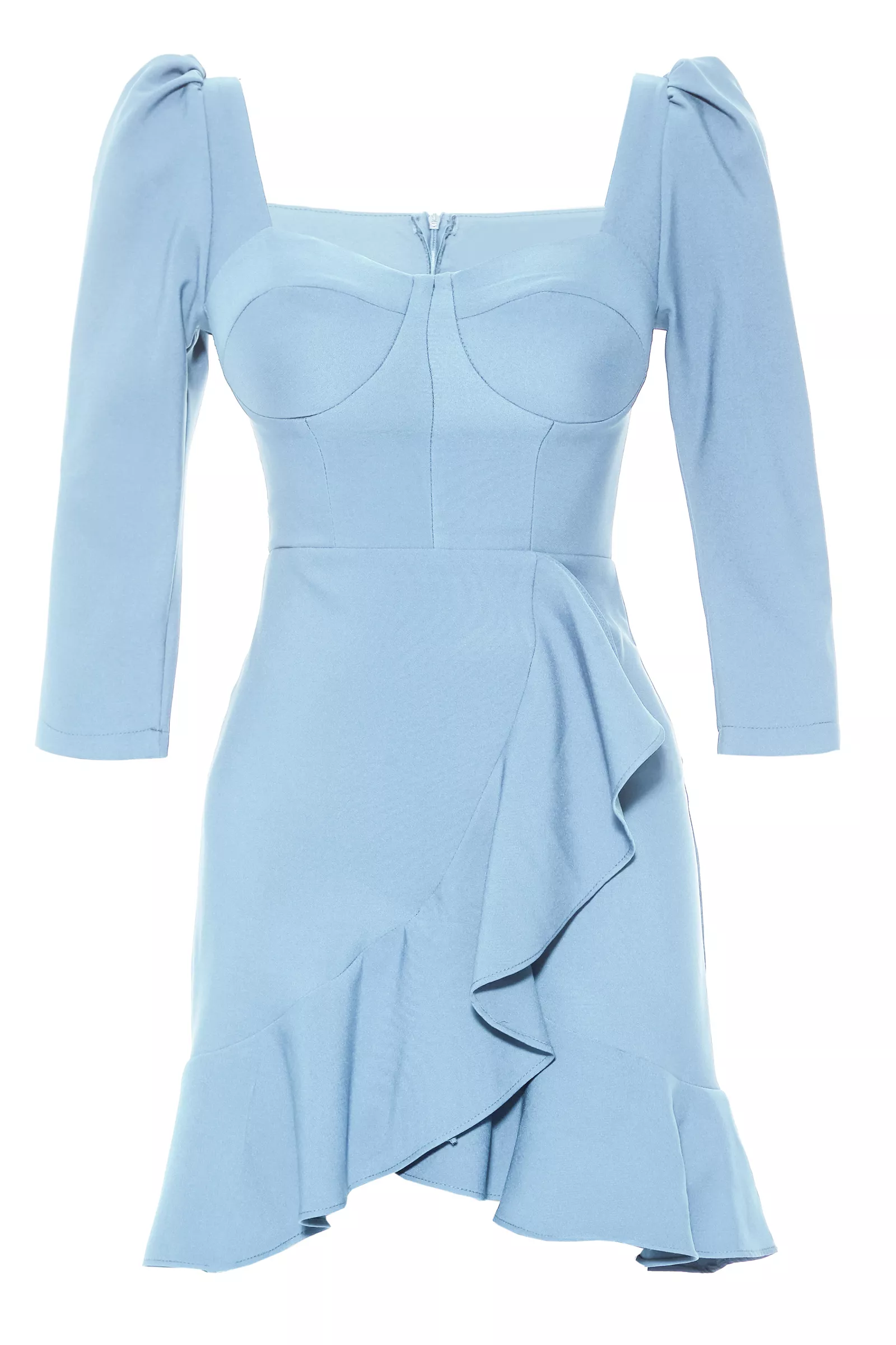Blue Crepe 3/4 Sleeve Mini Dress