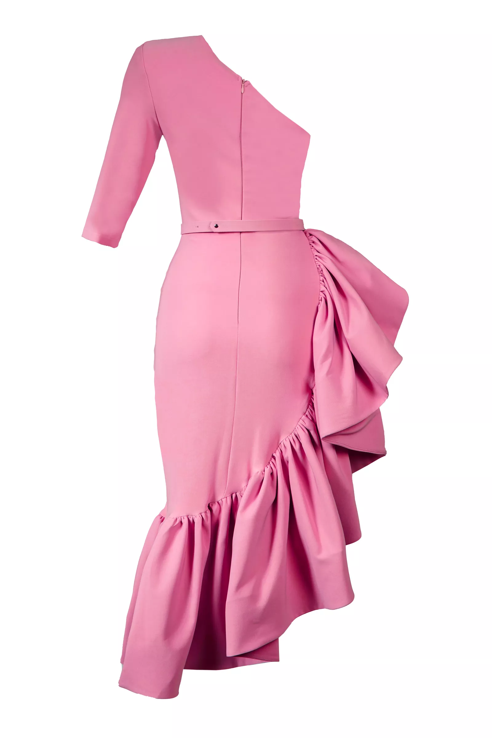 Pink Plus Size Crepe One Arm Maxi Dress