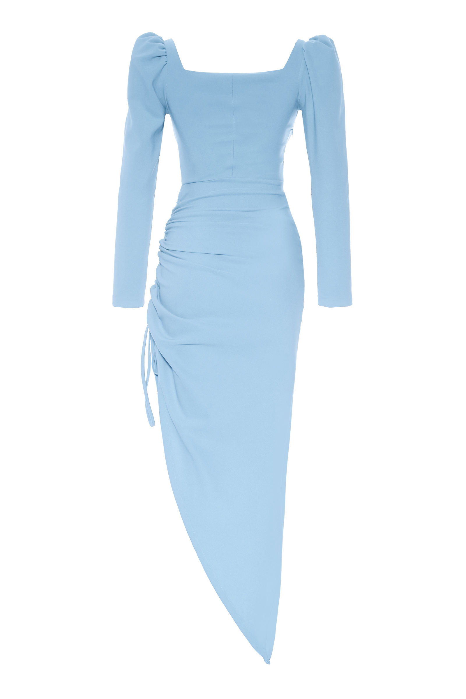 Blue Crepe Long Sleeve Maxi Dress