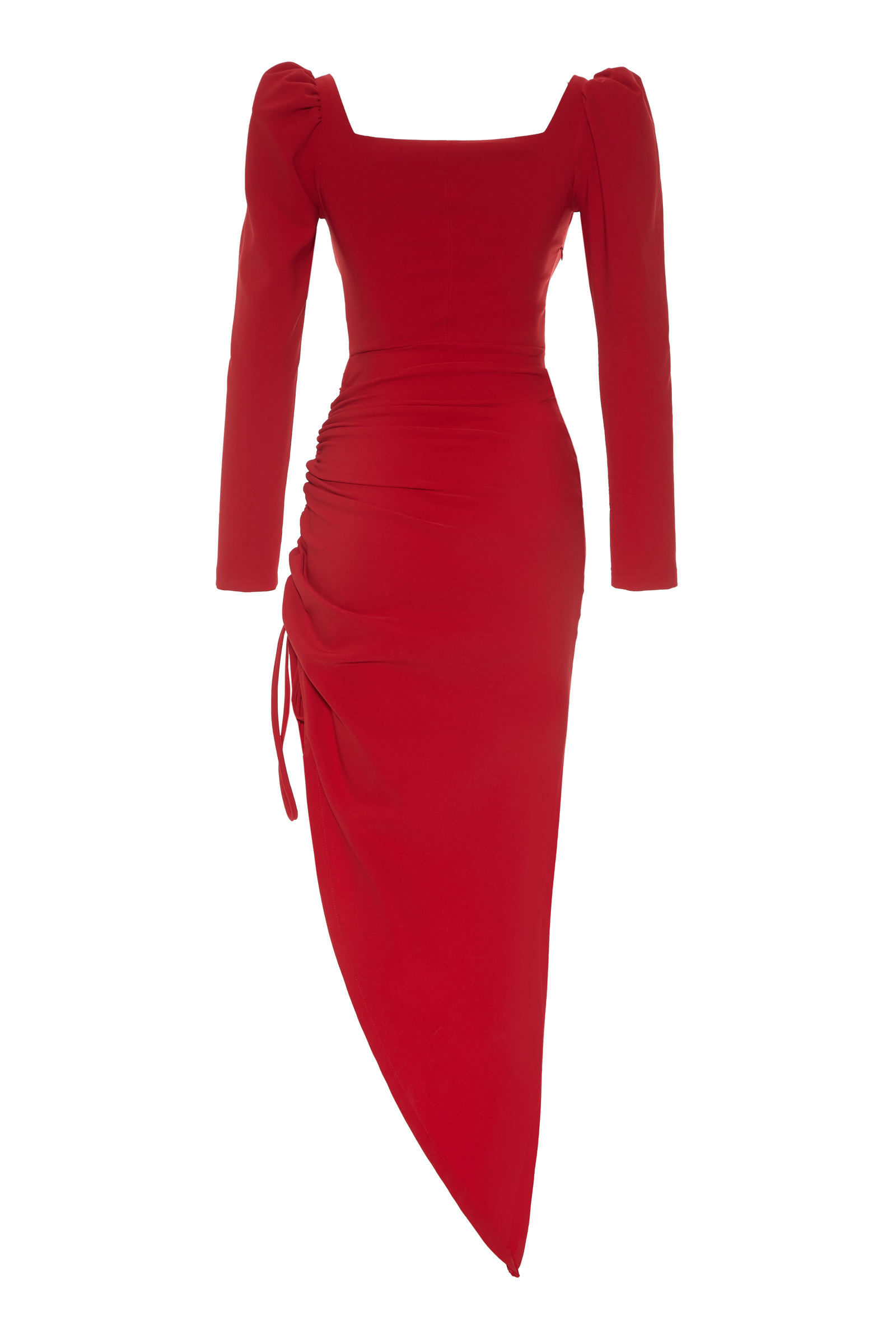 Red Crepe Long Sleeve Maxi Dress
