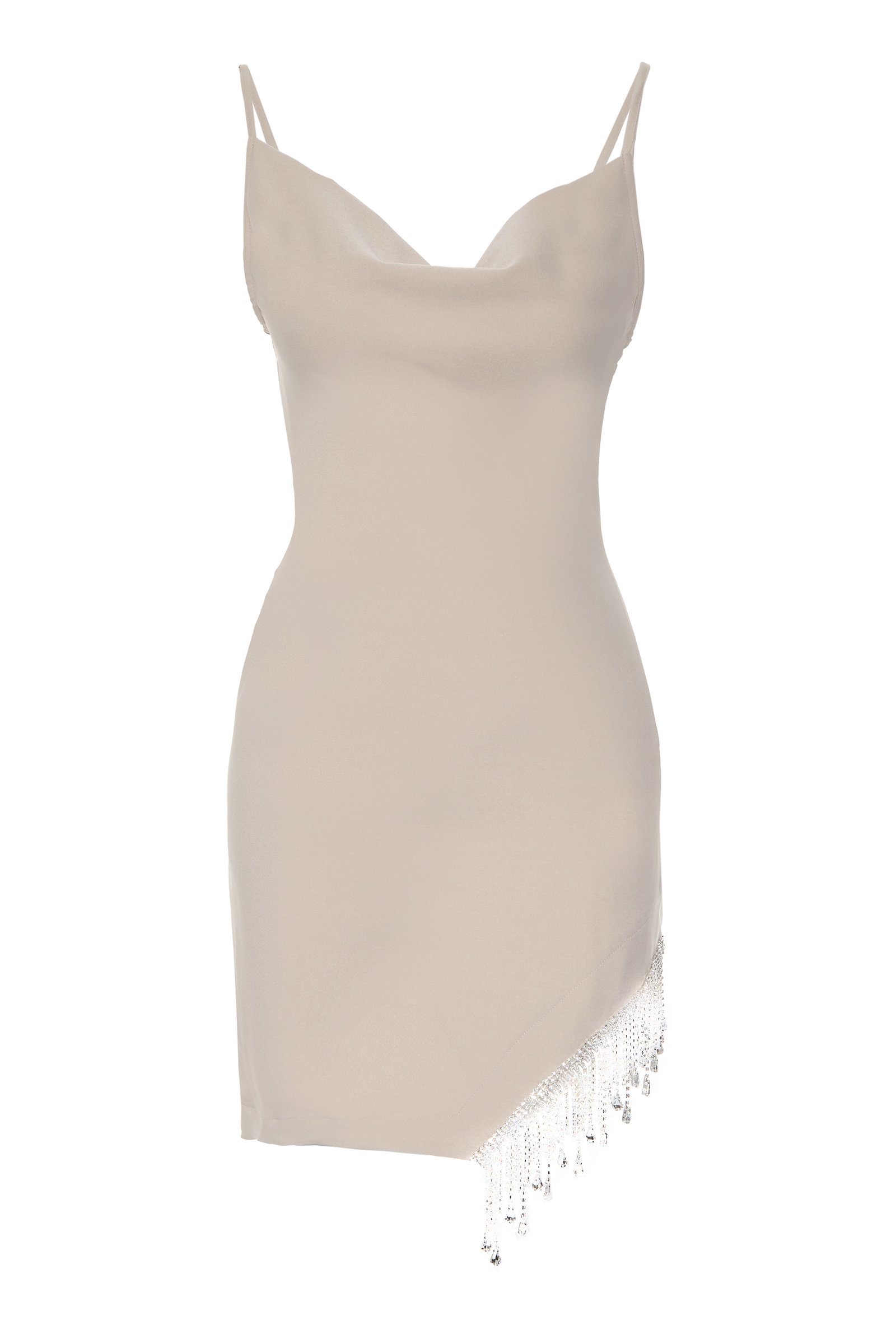 Beige Crepe Sleeveless Mini Dress
