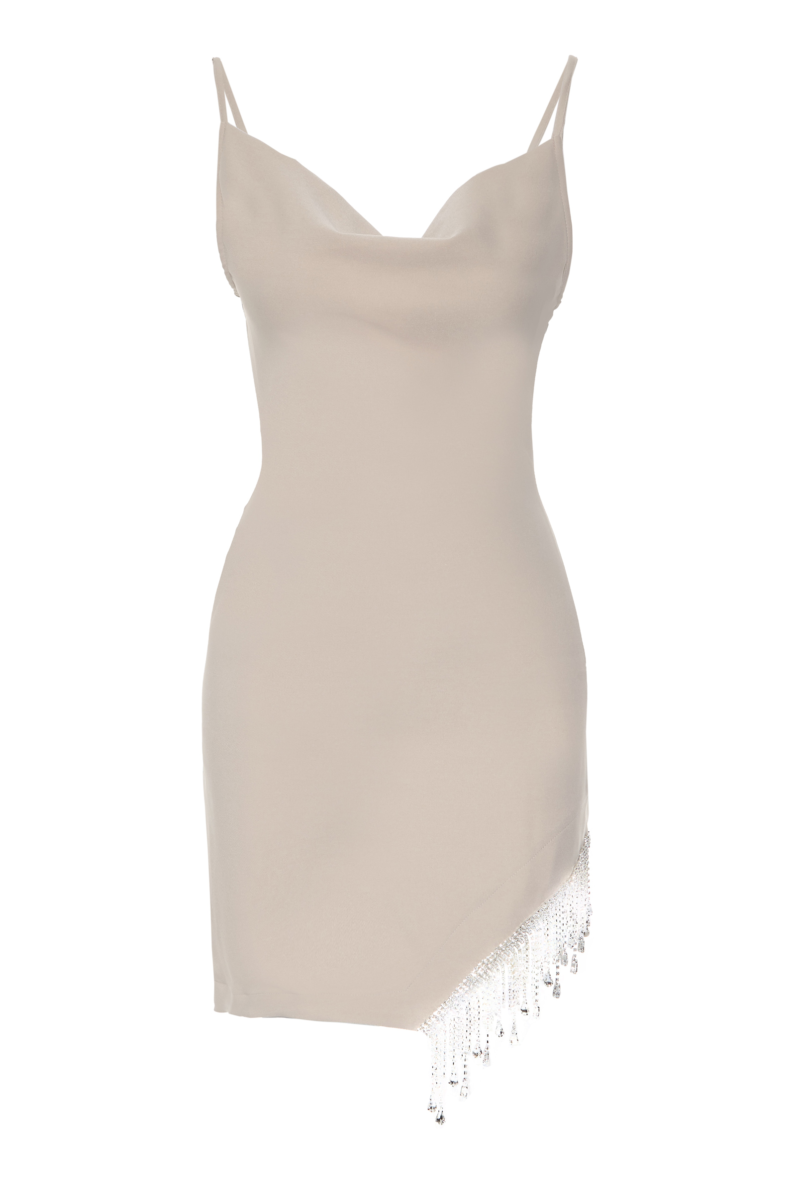 Beige Crepe Sleeveless Mini Dress