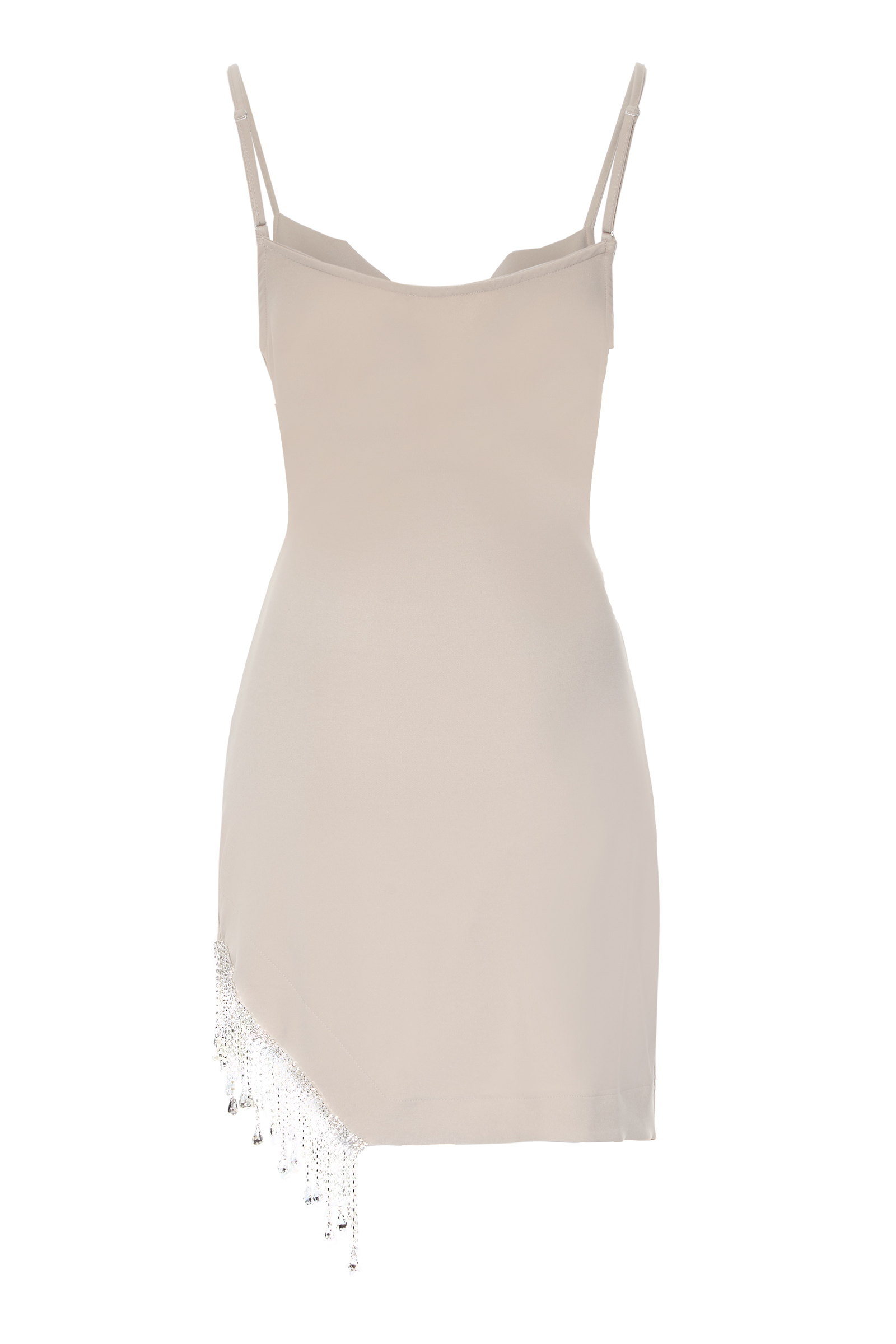 Beige Crepe Sleeveless Mini Dress