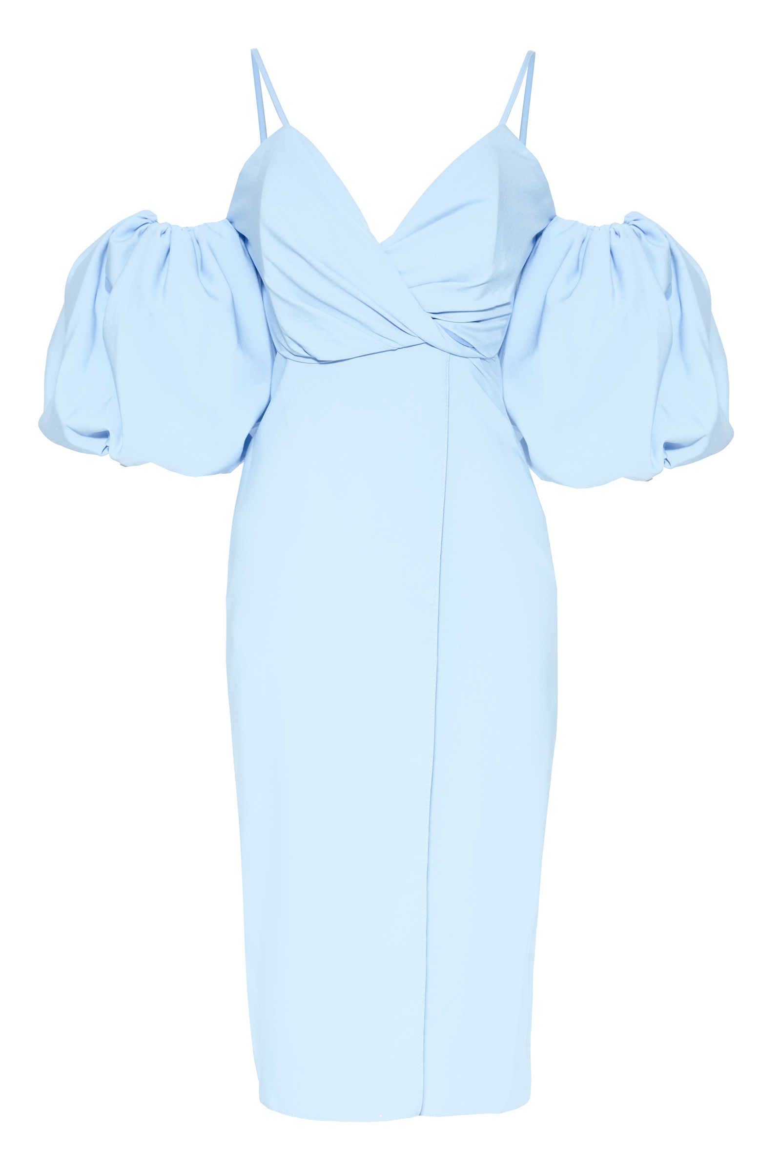 Blue Crepe Short Sleeve Midi Dress