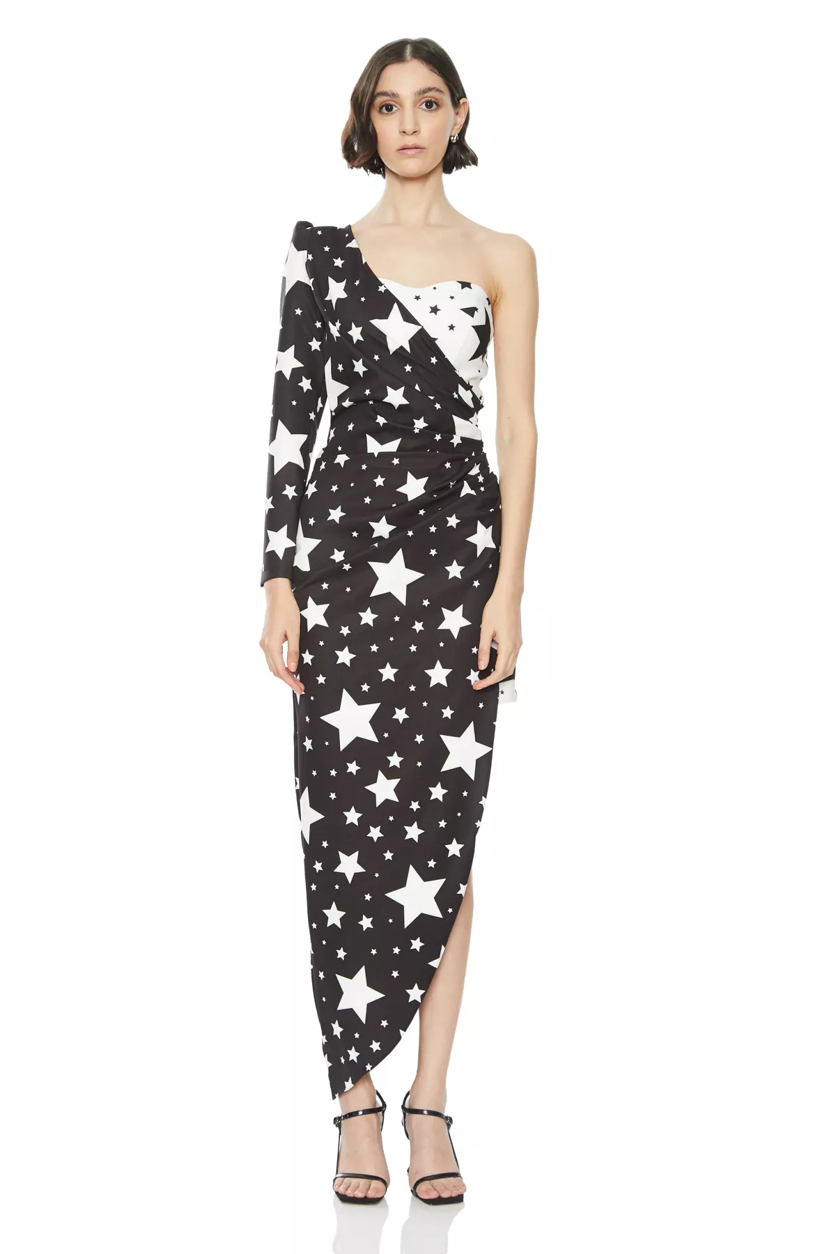 Printed Crepe One Arm Maxi Dress