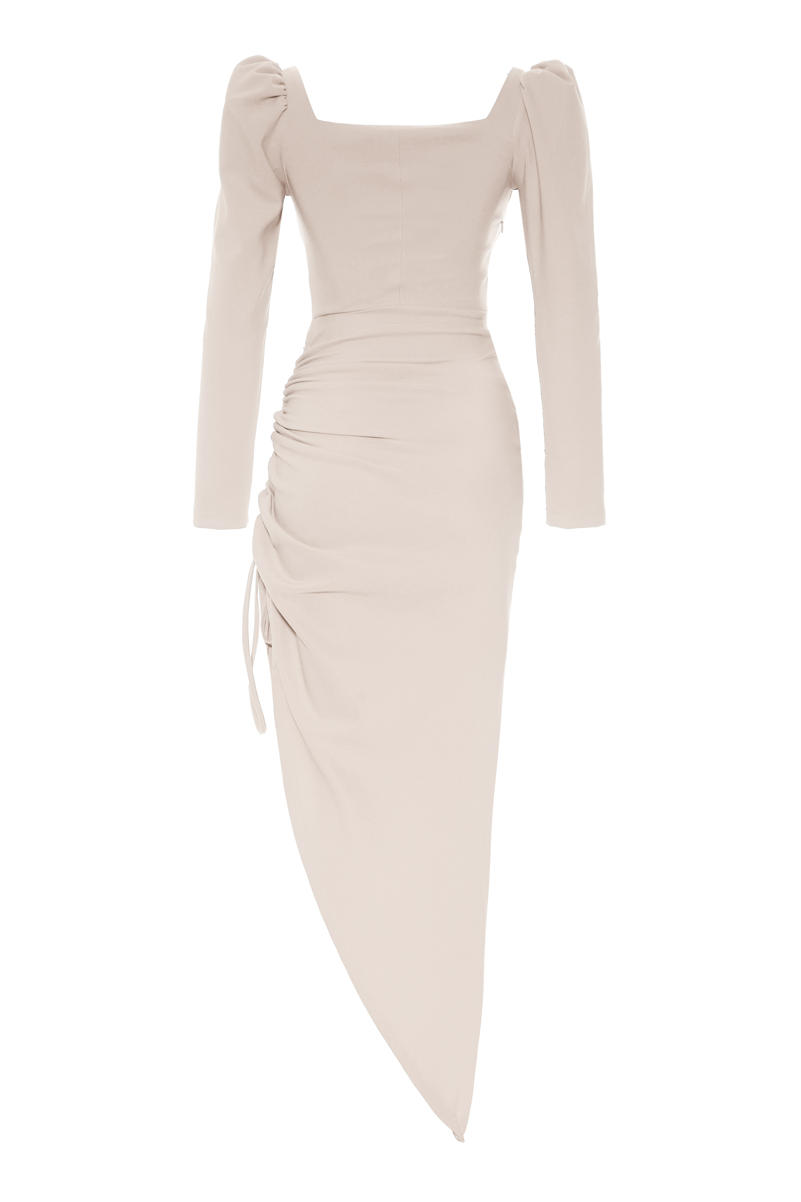 Beige Crepe Long Sleeve Maxi Dress