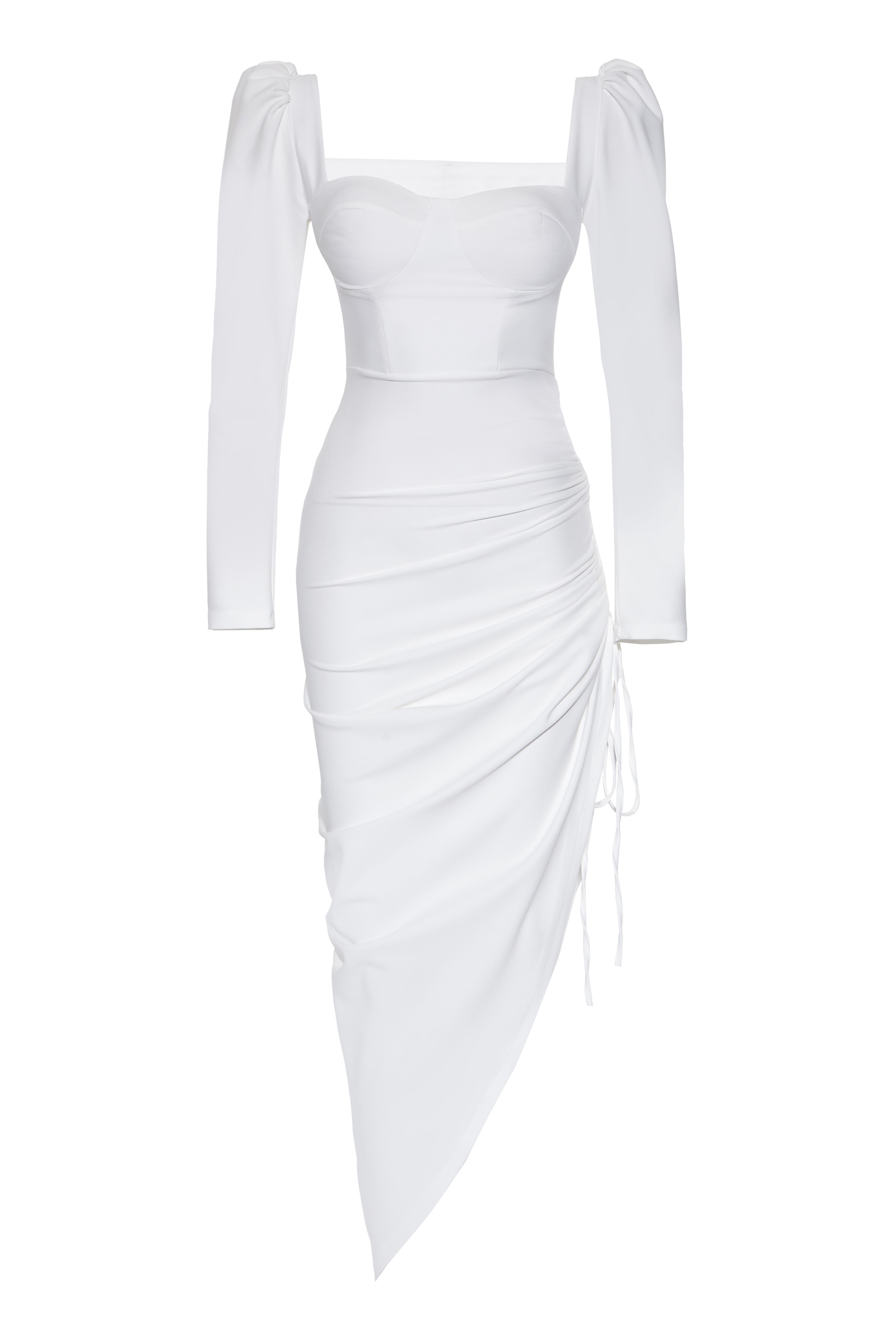 White Crepe Long Sleeve Maxi Dress