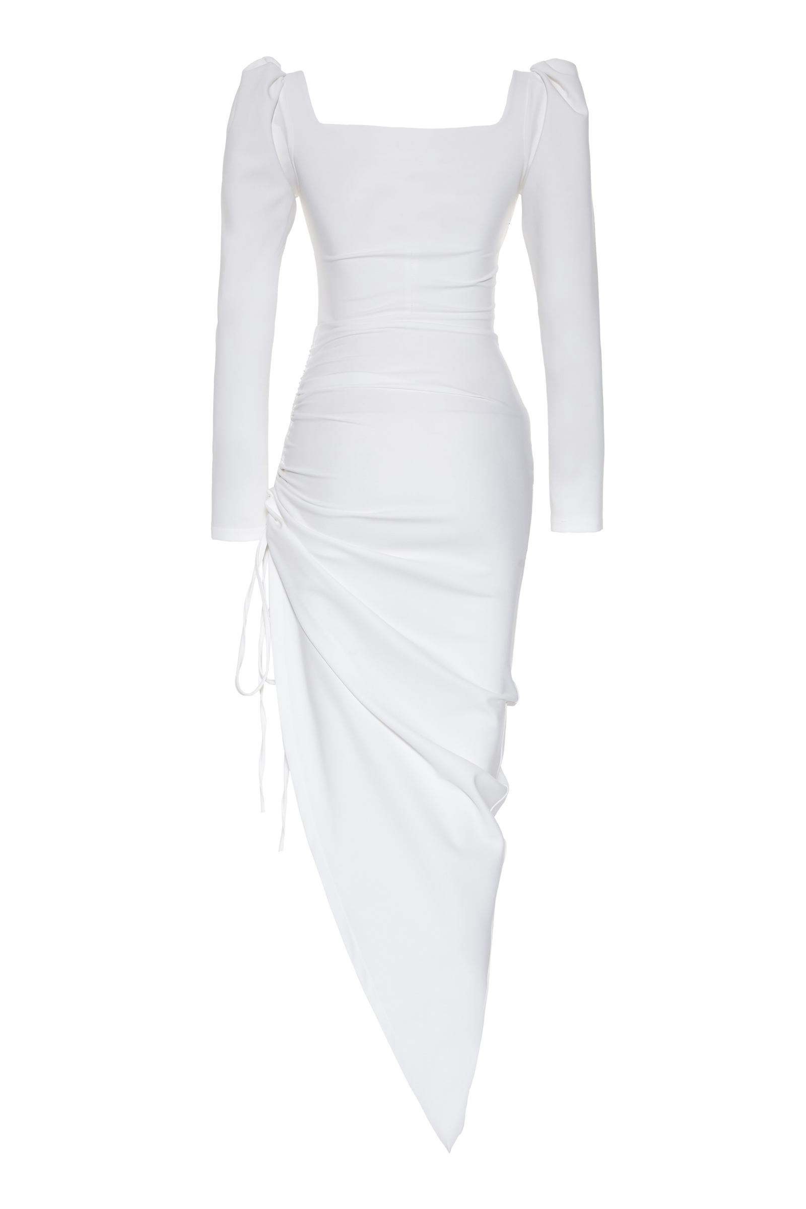 White Crepe Long Sleeve Maxi Dress