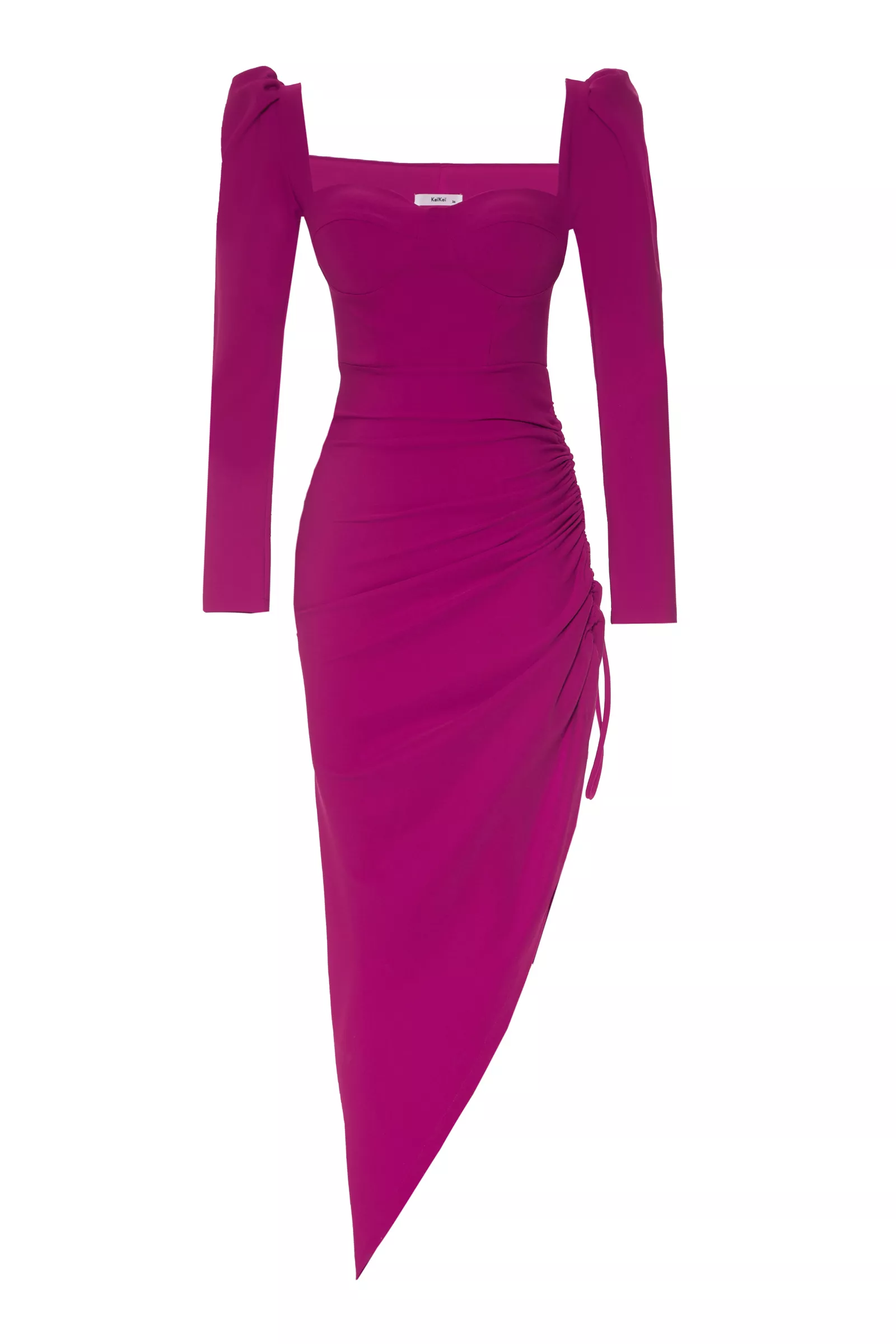 Fuchsia Crepe Long Sleeve Maxi Dress
