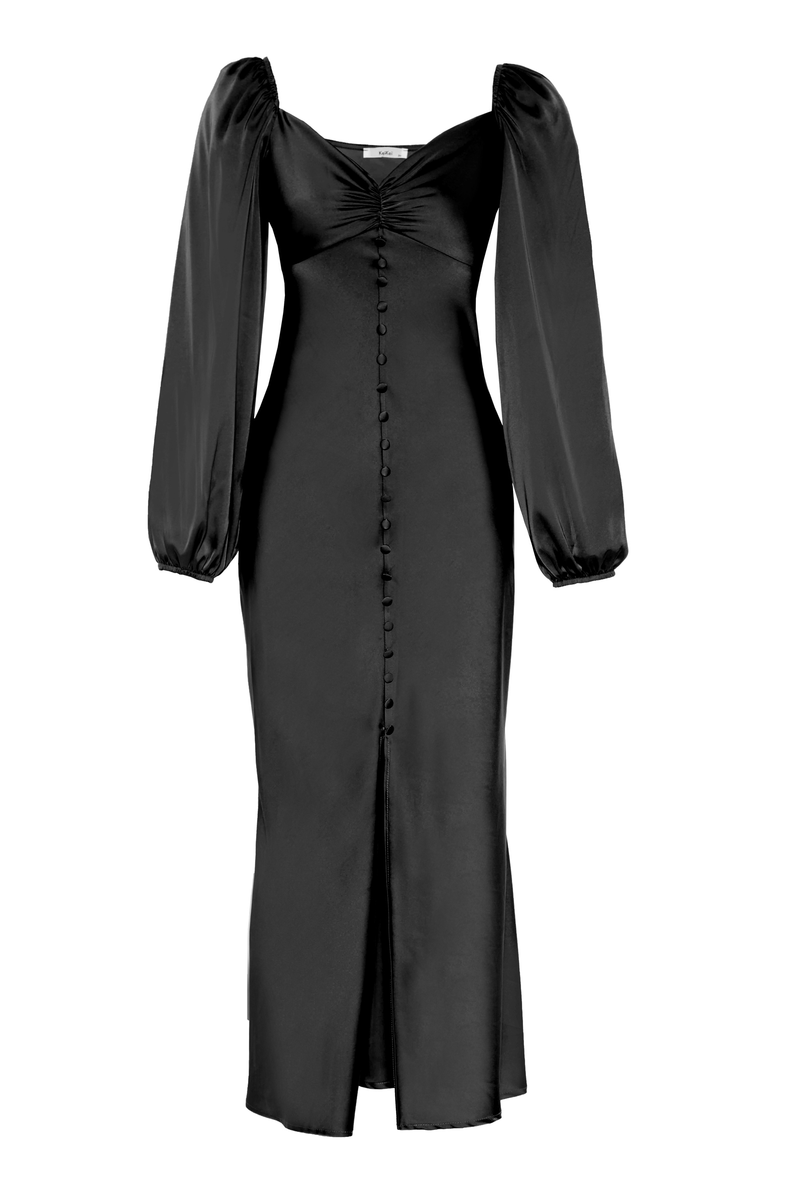 Black Satin Long Sleeve Maxi Dress