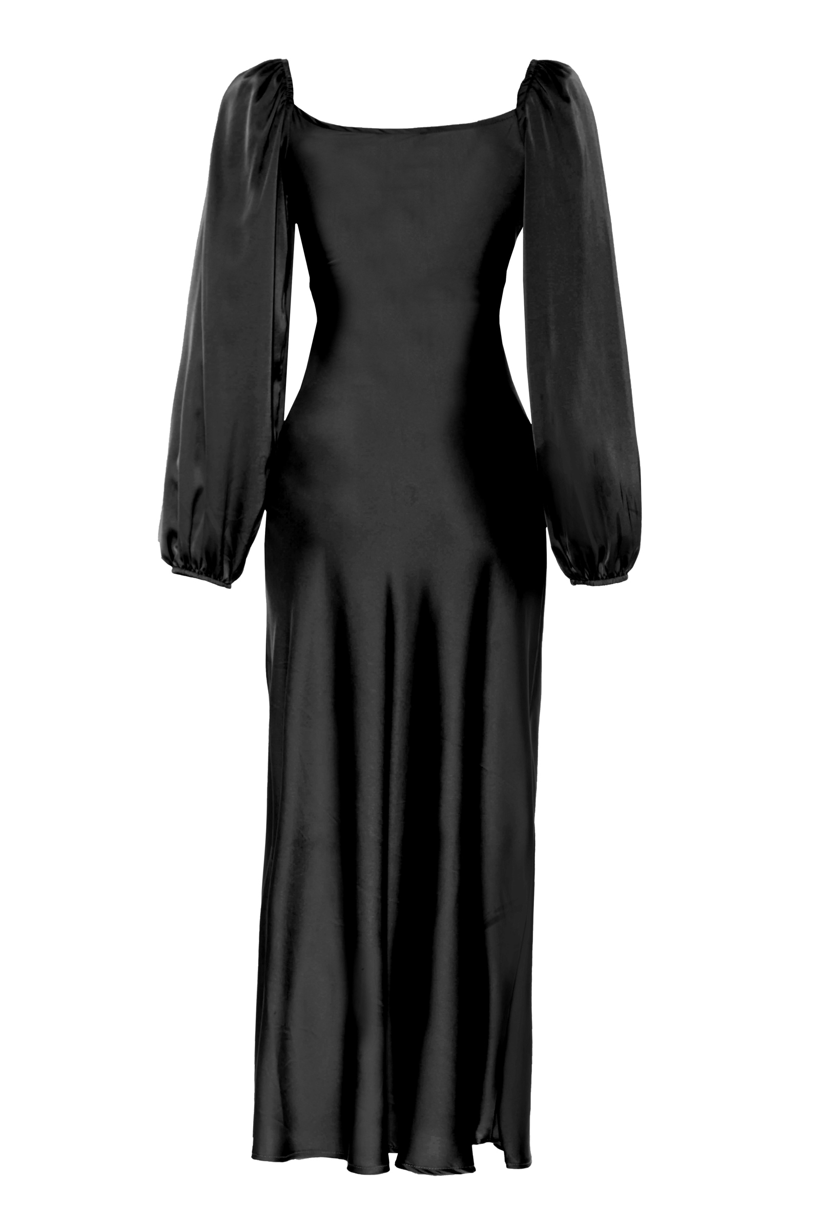 Black Satin Long Sleeve Maxi Dress