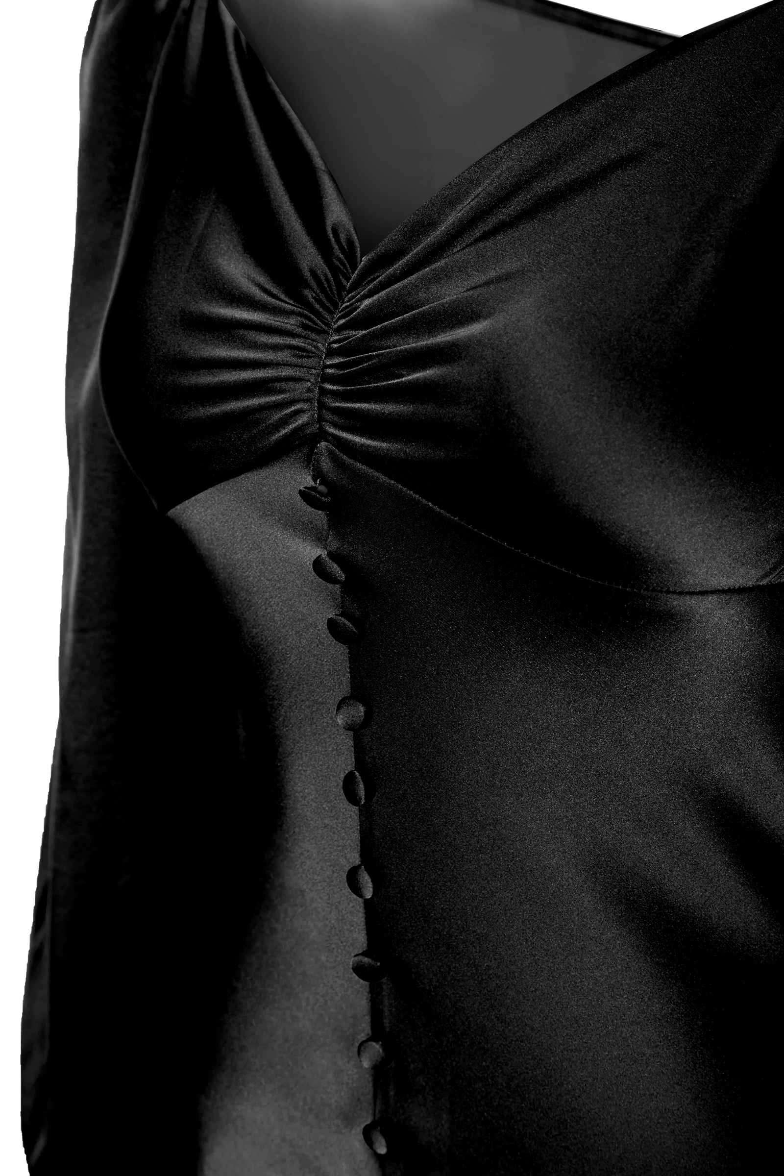 Black Satin Long Sleeve Maxi Dress