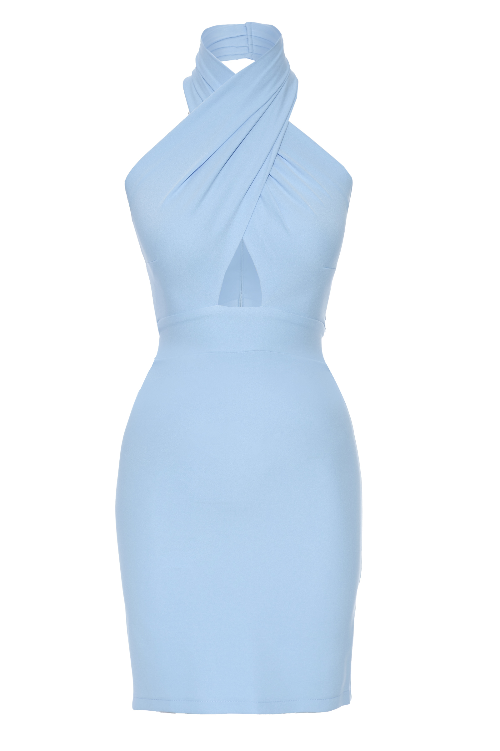 Blue Crepe Sleeveless Mini Dress