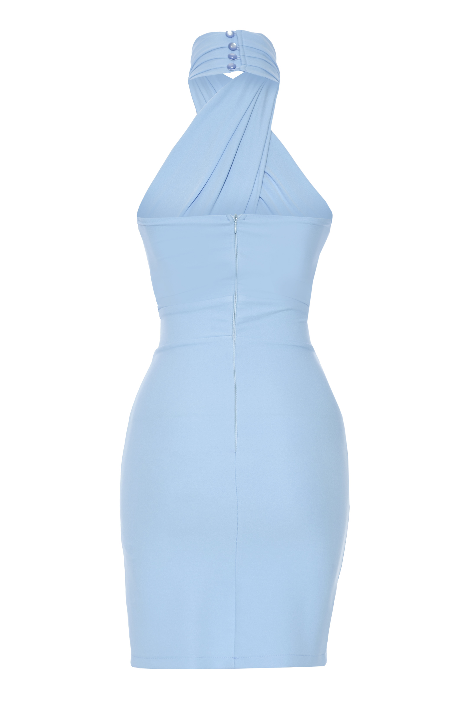 Blue Crepe Sleeveless Mini Dress