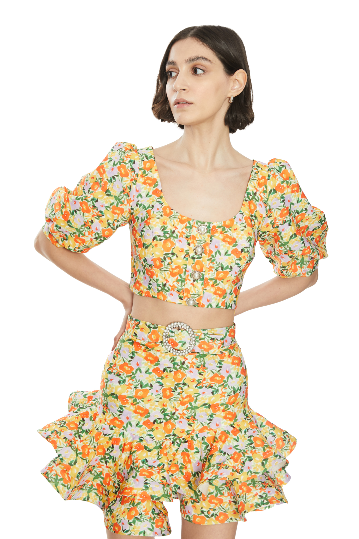Printed Crepe Short Sleeve Mini Dress