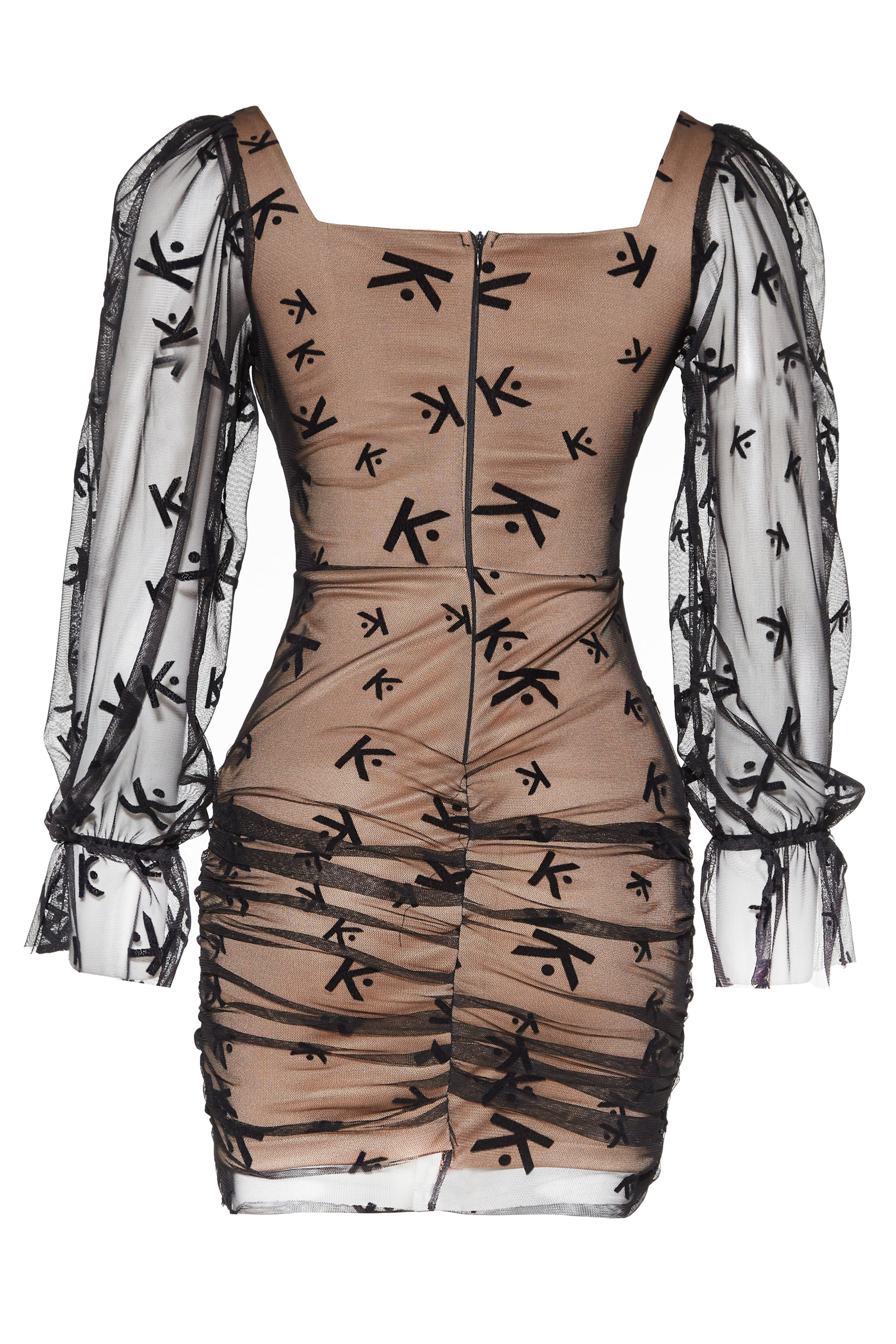 Printed Tulle Long Sleeve Mini Dress