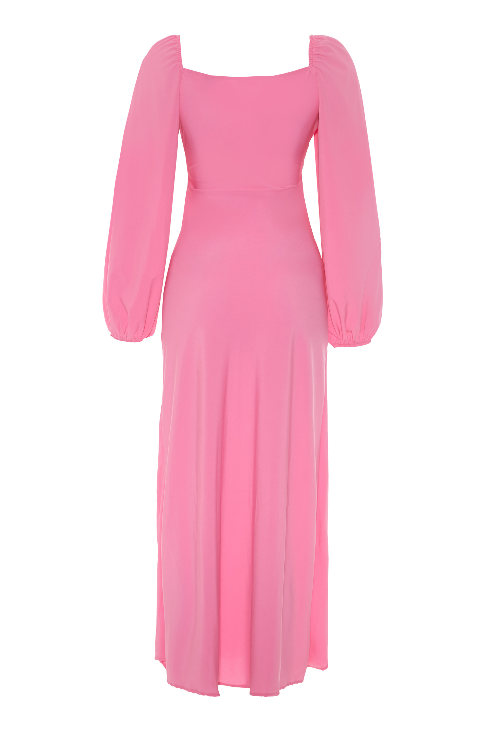 Pink Satin Long Sleeve Maxi Dress