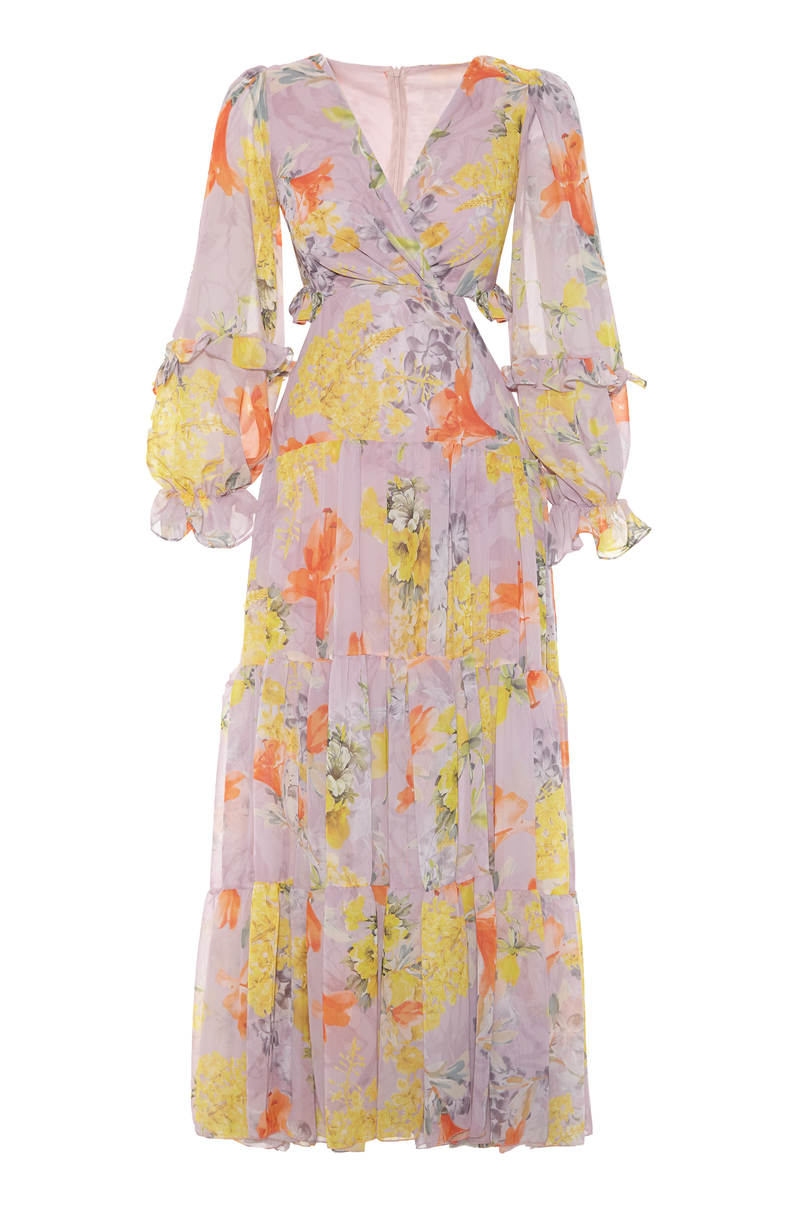 Yellow Chiffon Long Sleeve Maxi Dress