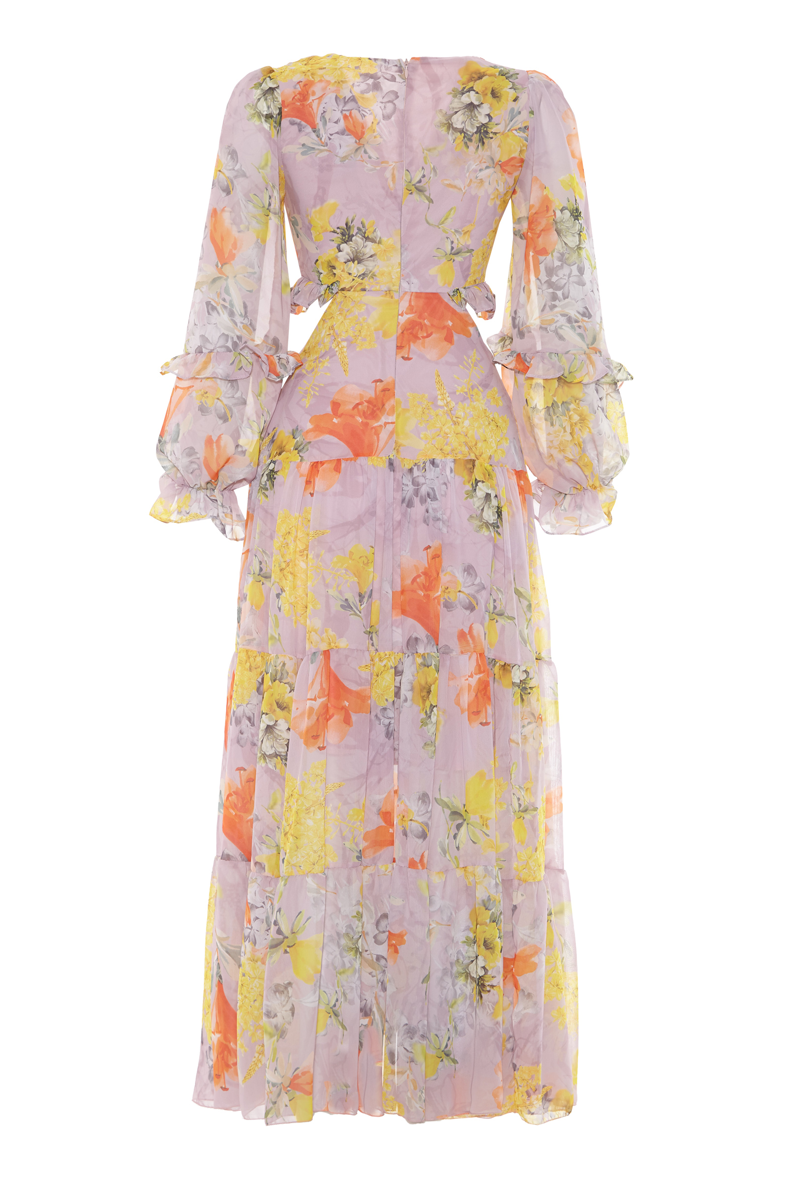 Yellow Chiffon Long Sleeve Maxi Dress