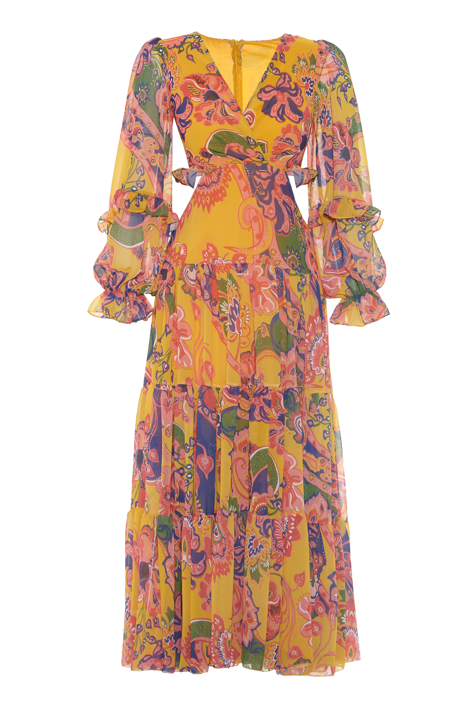 Printed Chiffon Long Sleeve Maxi Dress