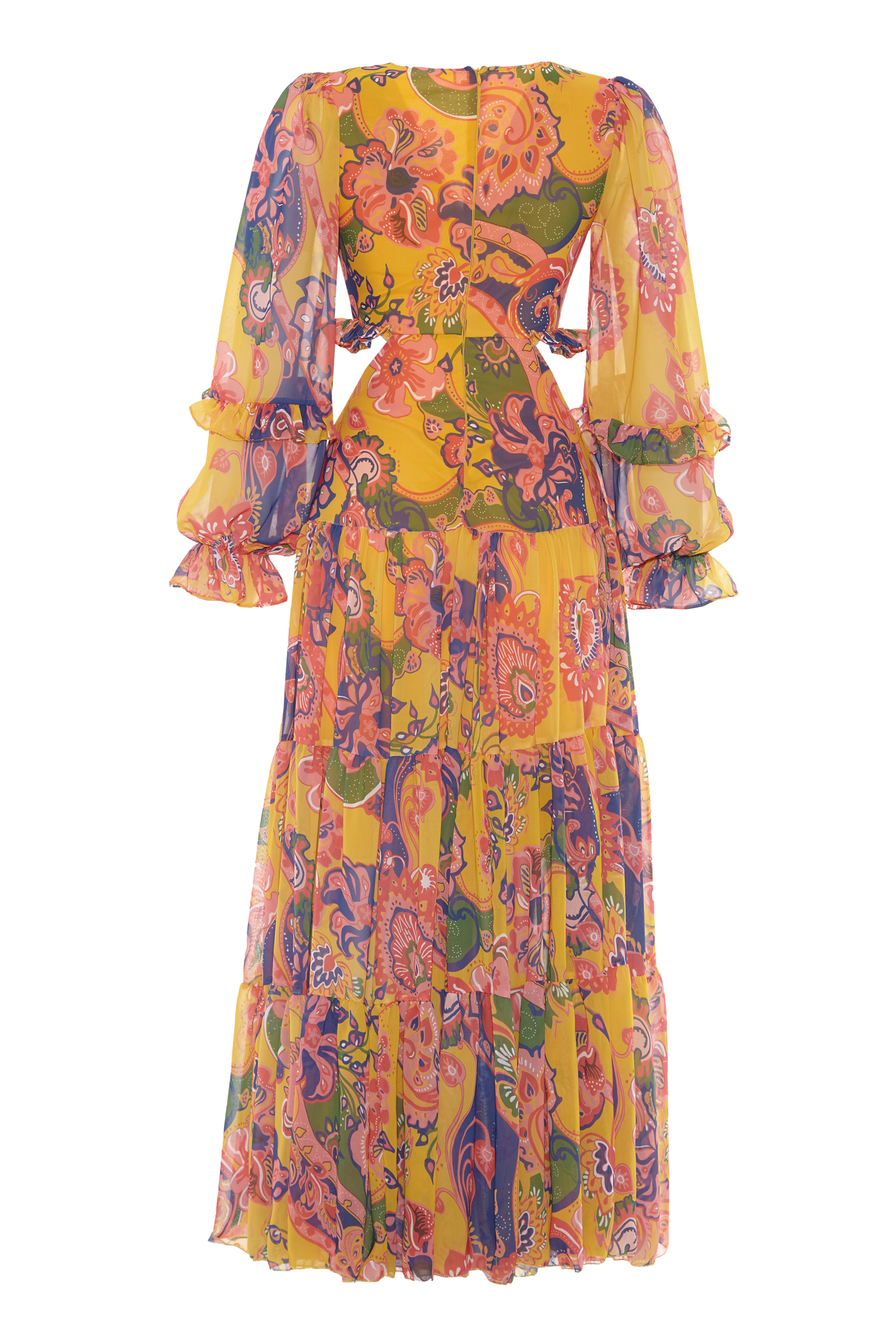 Printed Chiffon Long Sleeve Maxi Dress