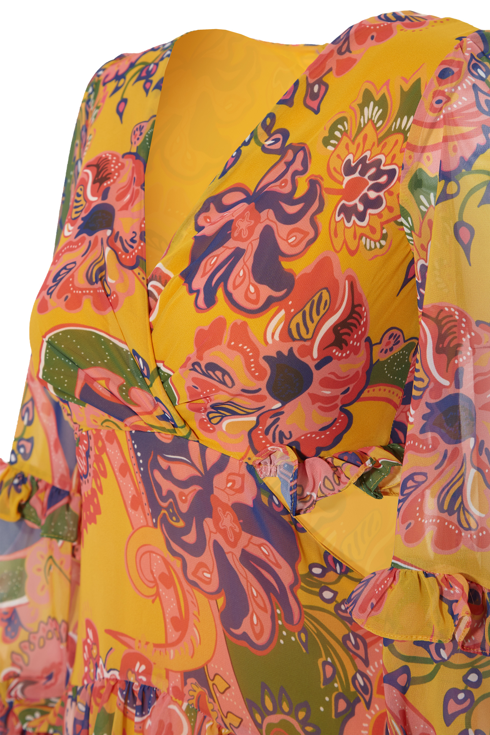 Printed Chiffon Long Sleeve Maxi Dress