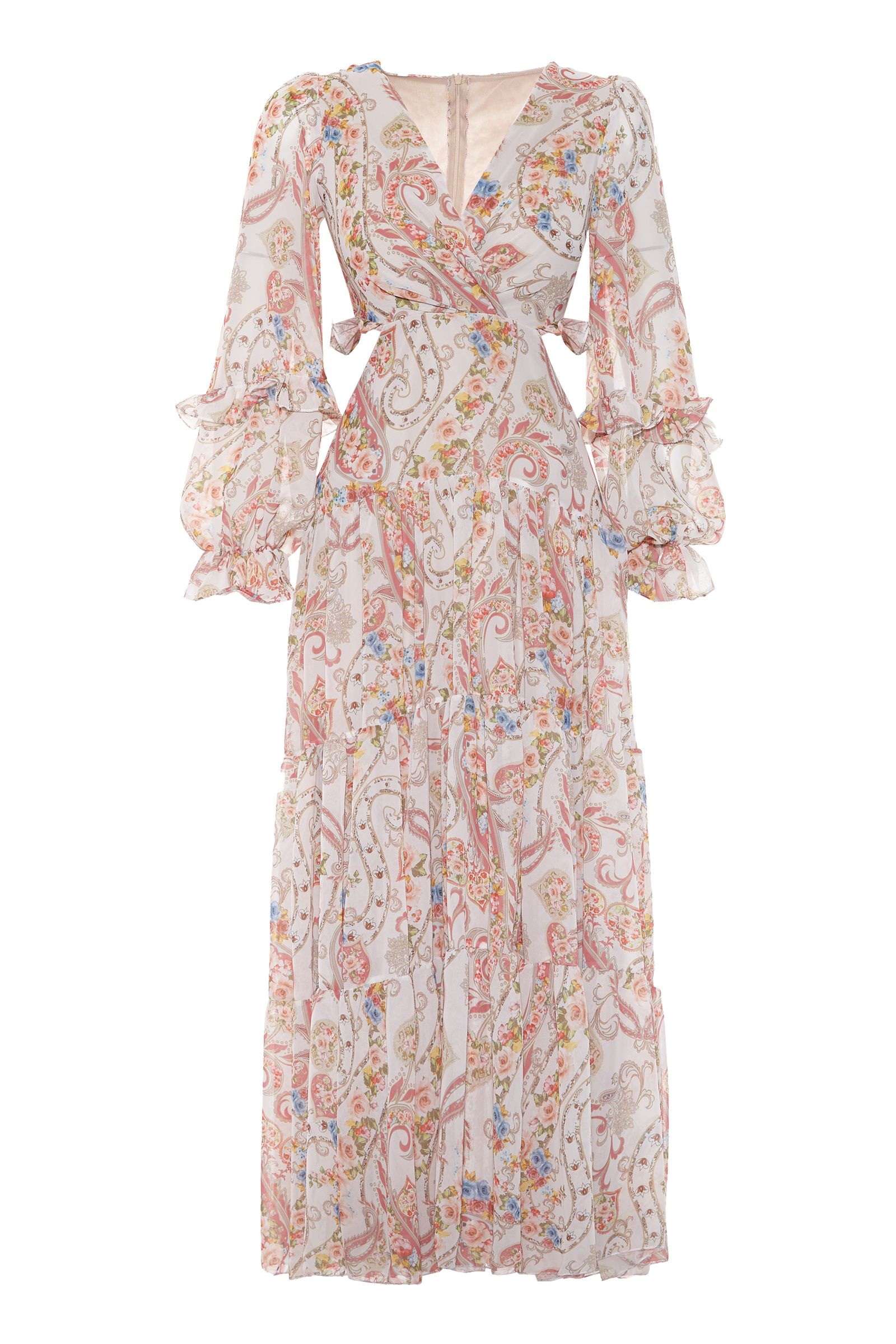 Tile Chiffon Long Sleeve Maxi Dress