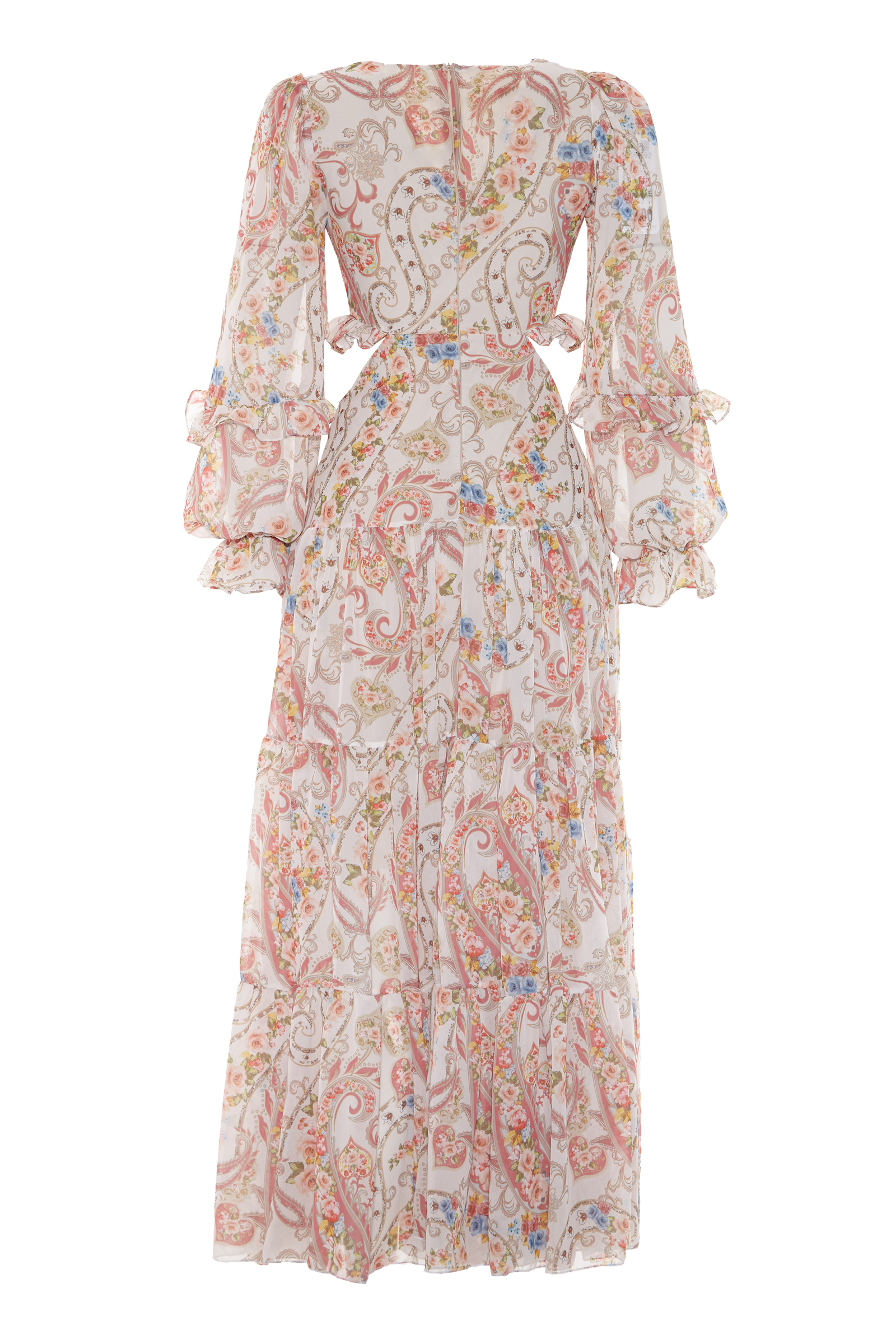 Tile Chiffon Long Sleeve Maxi Dress